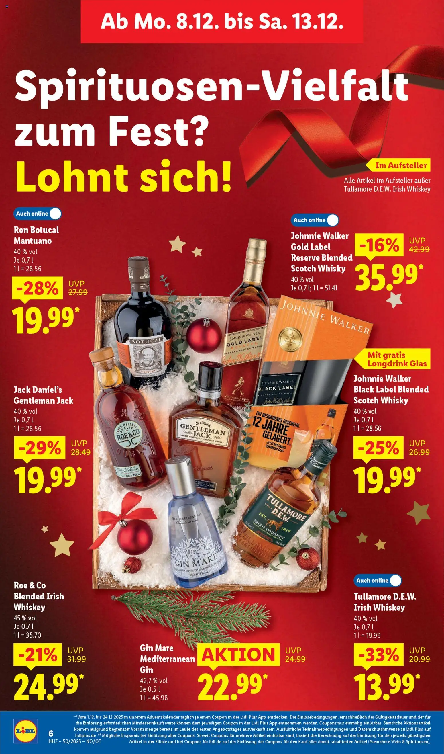 Lidl Prospekt Rahden – gültig ab 08.12.2025 | Seite: 14 | Produkte: Jack Daniel's, Wein, Gin, Whiskey