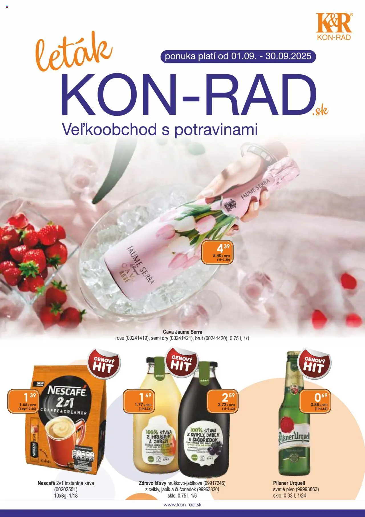 KON - RAD leták │ platný od 01.09.2025 | Strana: 1 | Produkty: Pivo, Pilsner Urquell, Káva