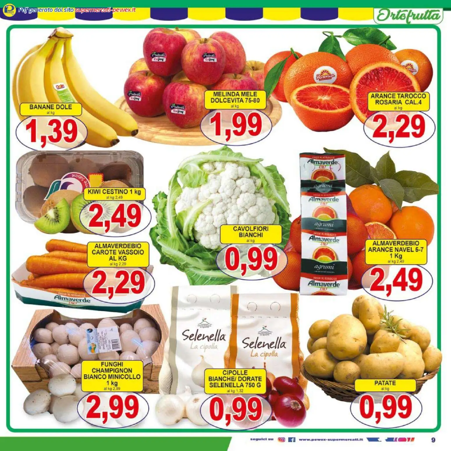 Volantino Pewex del 16.01.2026 | Pagina: 9 | Prodotti: Banane, Patate, Carote, Vassoio