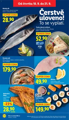 Krevety celé, 500 g, chlazené, baleno v ochranné atmosféře, 1 kg = 359,80 Kč od 18.09.2025 | Strana: 12