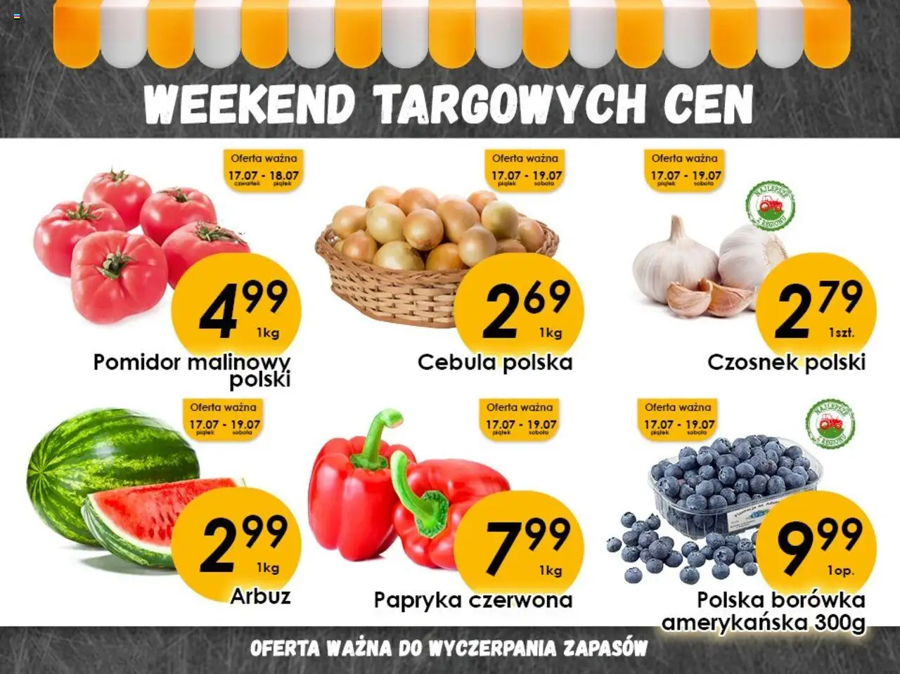 Piotruś Pan promocje - Weekend targowych cen od 17.07.2025 | Strona: 1 | Produkty: Czosnek, Pomidor malinowy, Papryka, Papryka czerwona