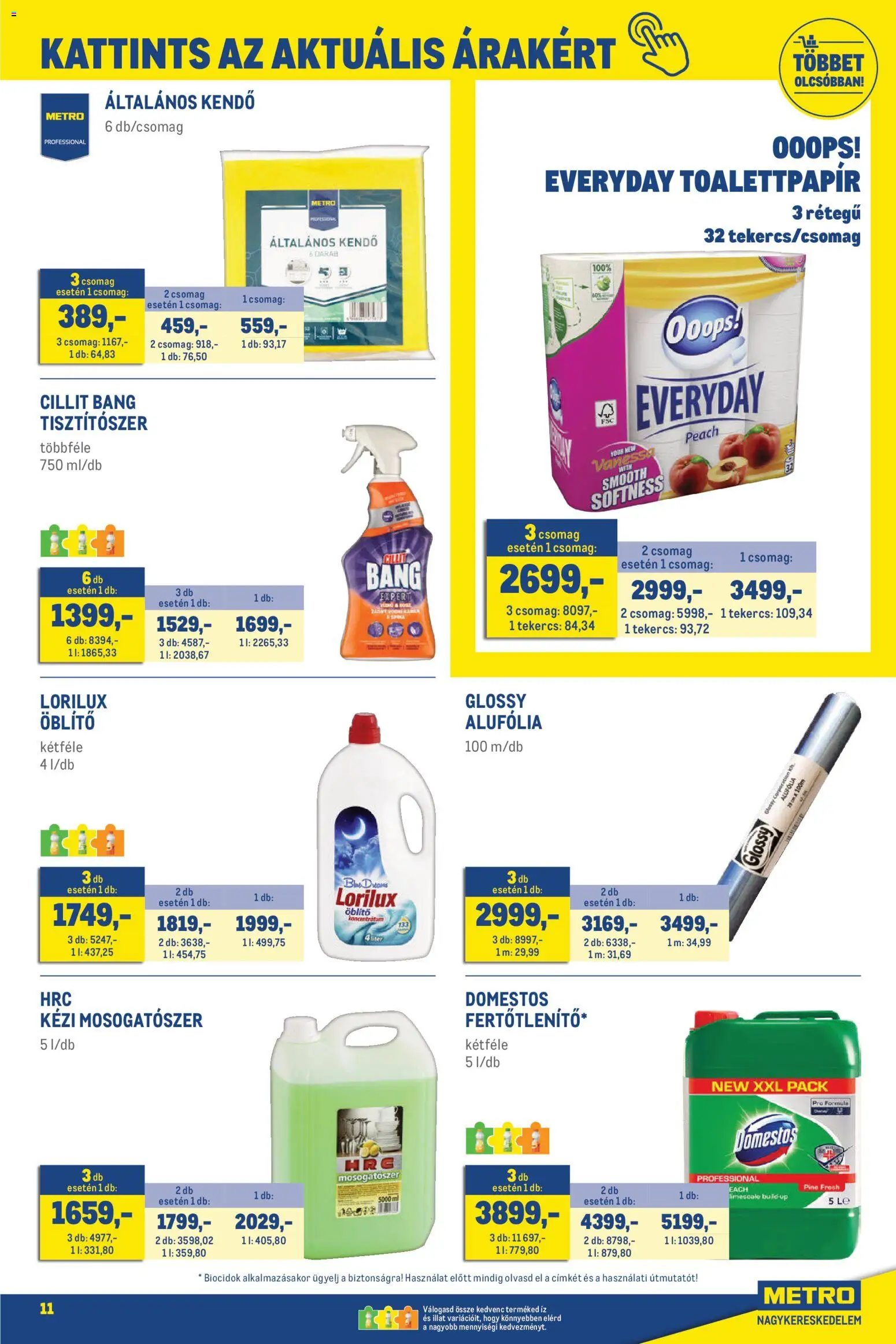Metro akciós ujság - amely érvényes a következő dátumtól: 02.05.2026 | Oldal: 11 | Termékek: Kendő, Öblítő, Mosogatószer
