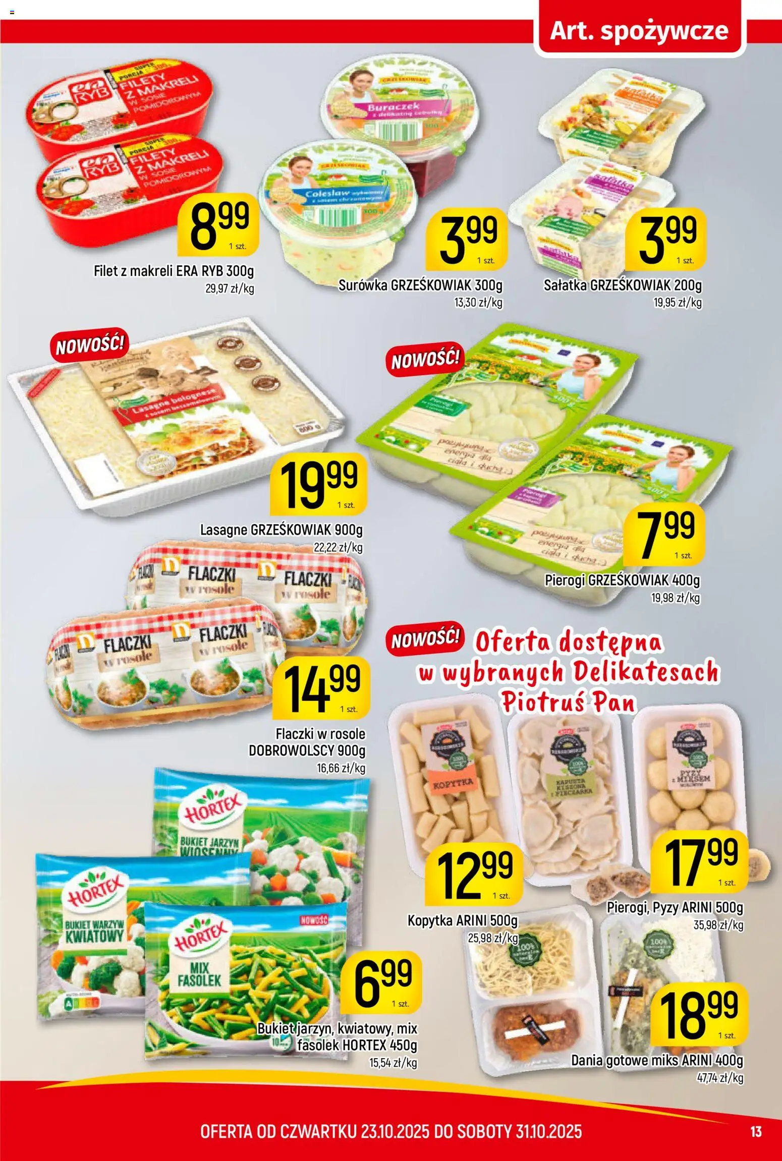 Piotruś Pan Gazetka od 23.10.2025 | Strona: 13 | Produkty: Pierogi, Lasagne bolognese, Kopytka, Dania gotowe