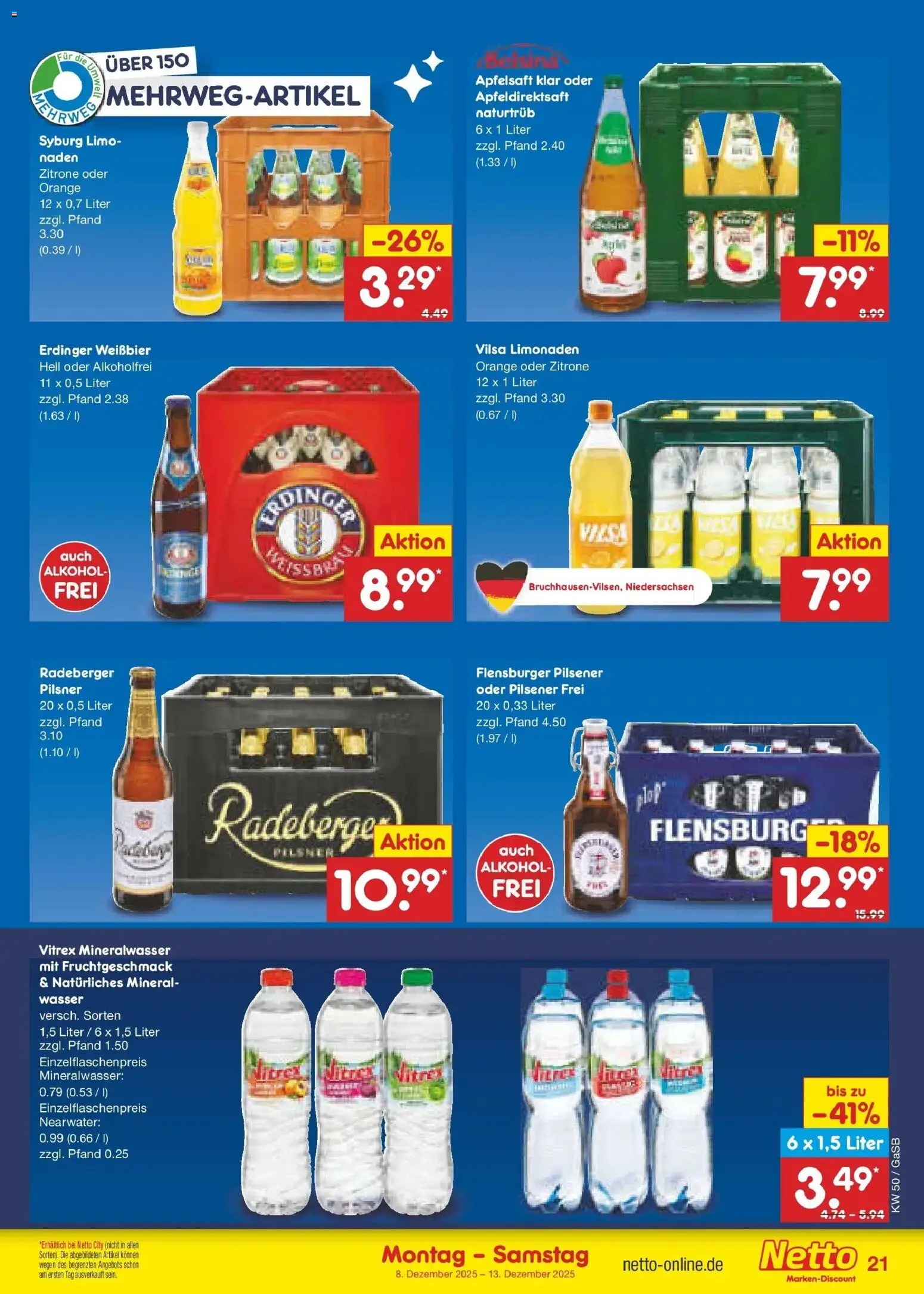 Netto Marken-Discount - Netto: Wochenangebote – gültig ab 07.12.2025 | Seite: 27 | Produkte: Erdinger, Weißbier, Mineralwasser, Wasser