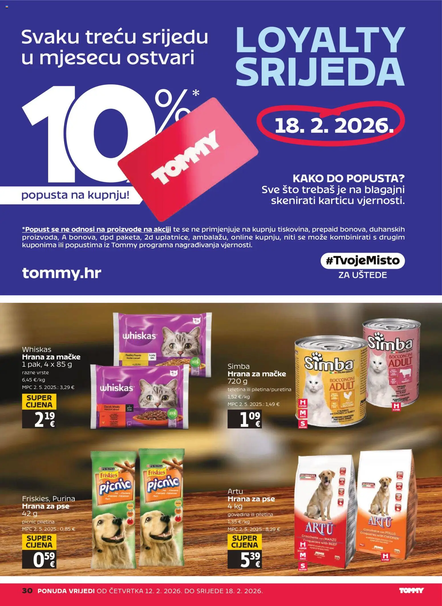 Tommy katalog | vrijedi od 12.02.2026 | Stranica: 30 | Proizvodi: Whiskas, Teletina, Piletina, Hrana za pse