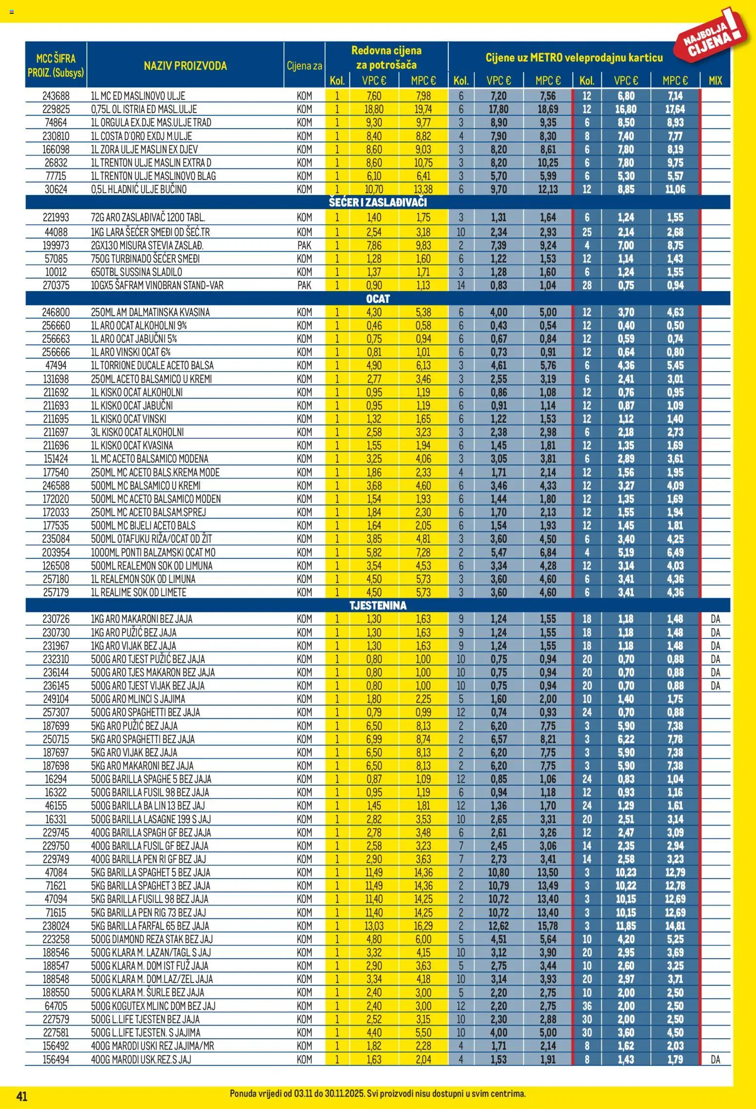 Metro katalog | vrijedi od 03.11.2025 | Stranica: 41 | Proizvodi: Sok, Tjestenina, Šećer, Sladilo