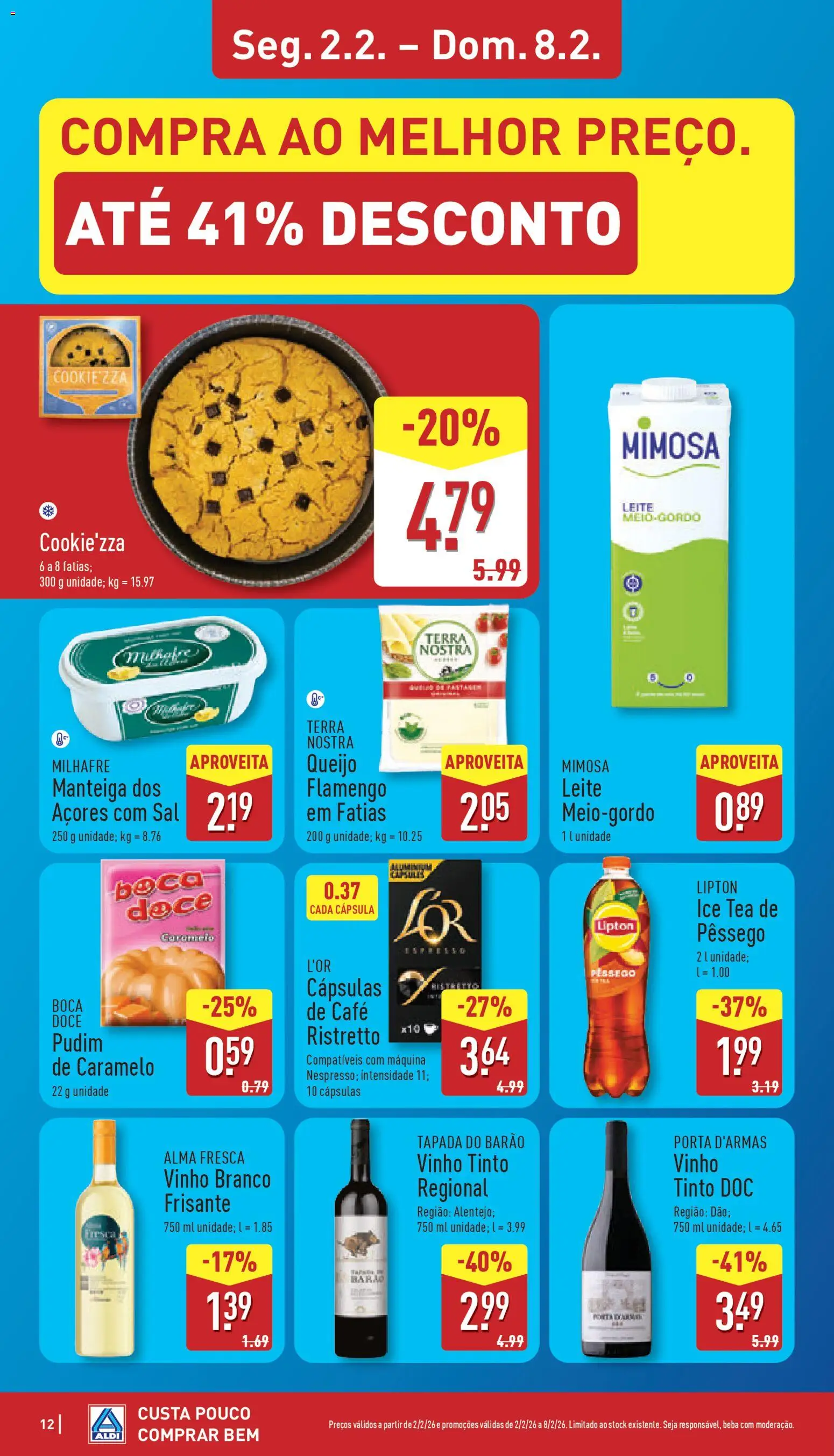 Aldi folheto │ válido de 02.02.2026 | Página: 12 | Produtos: Porta, Leite, Café, Vinho tinto
