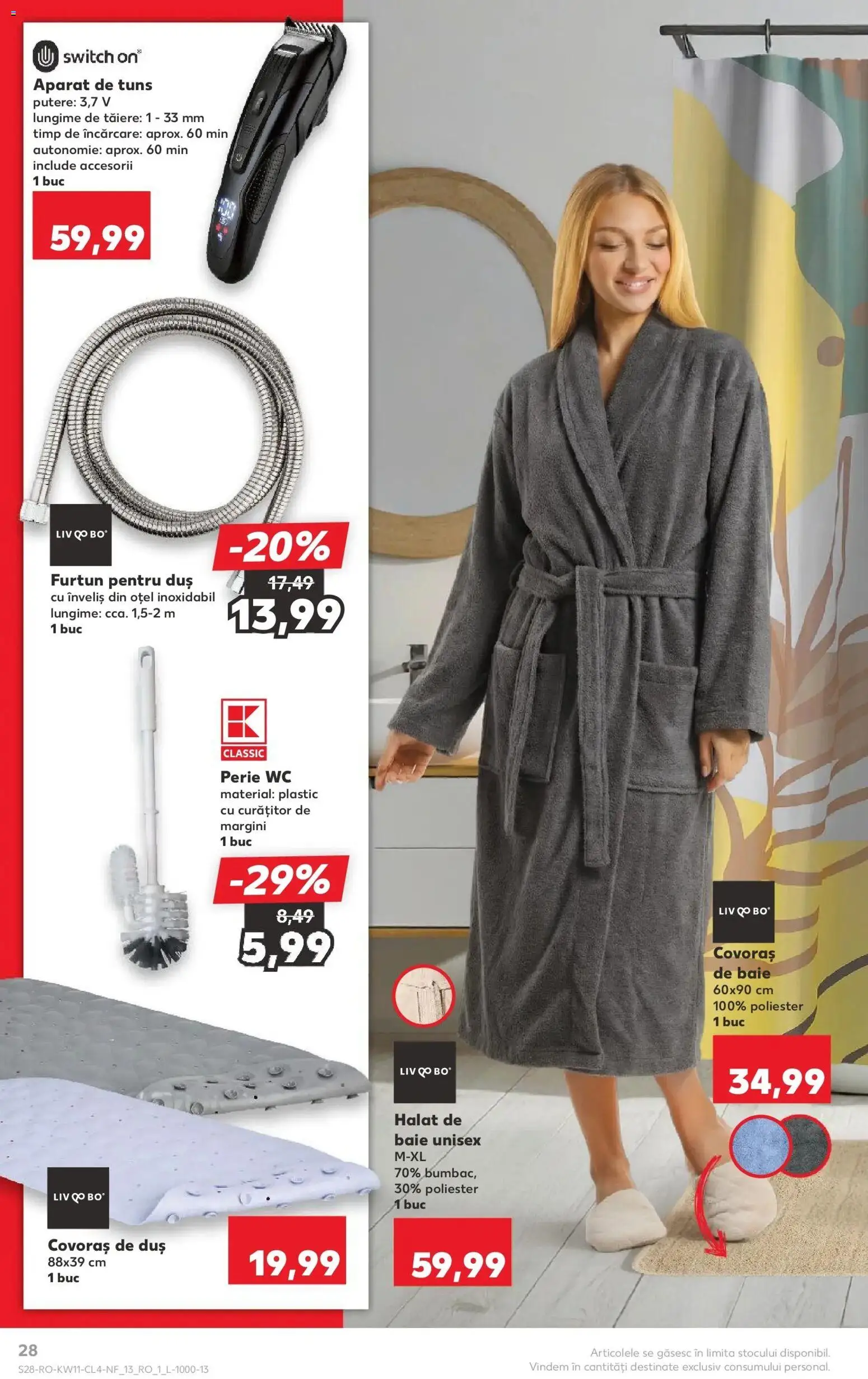 Noul catalog Kaufland – valabil de la 11.03.2026 | Pagină: 28 | Produse: Trimmer, Duș, Perie, Halat de baie
