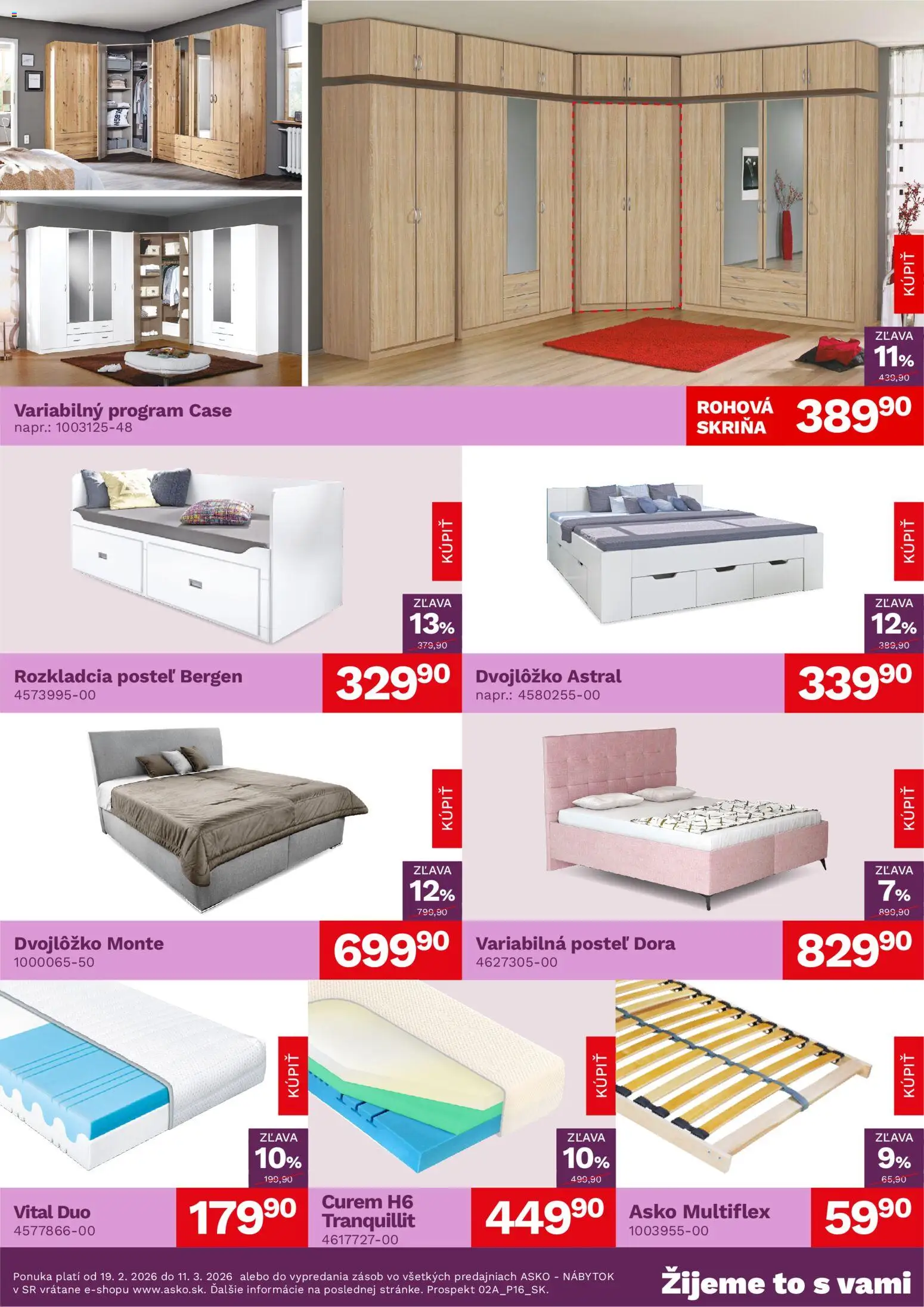 Nové ASKO nábytok akcie – leták je platný od 19.02.2026 | Strana: 3 | Produkty: Nábytok, Posteľ, Skriňa
