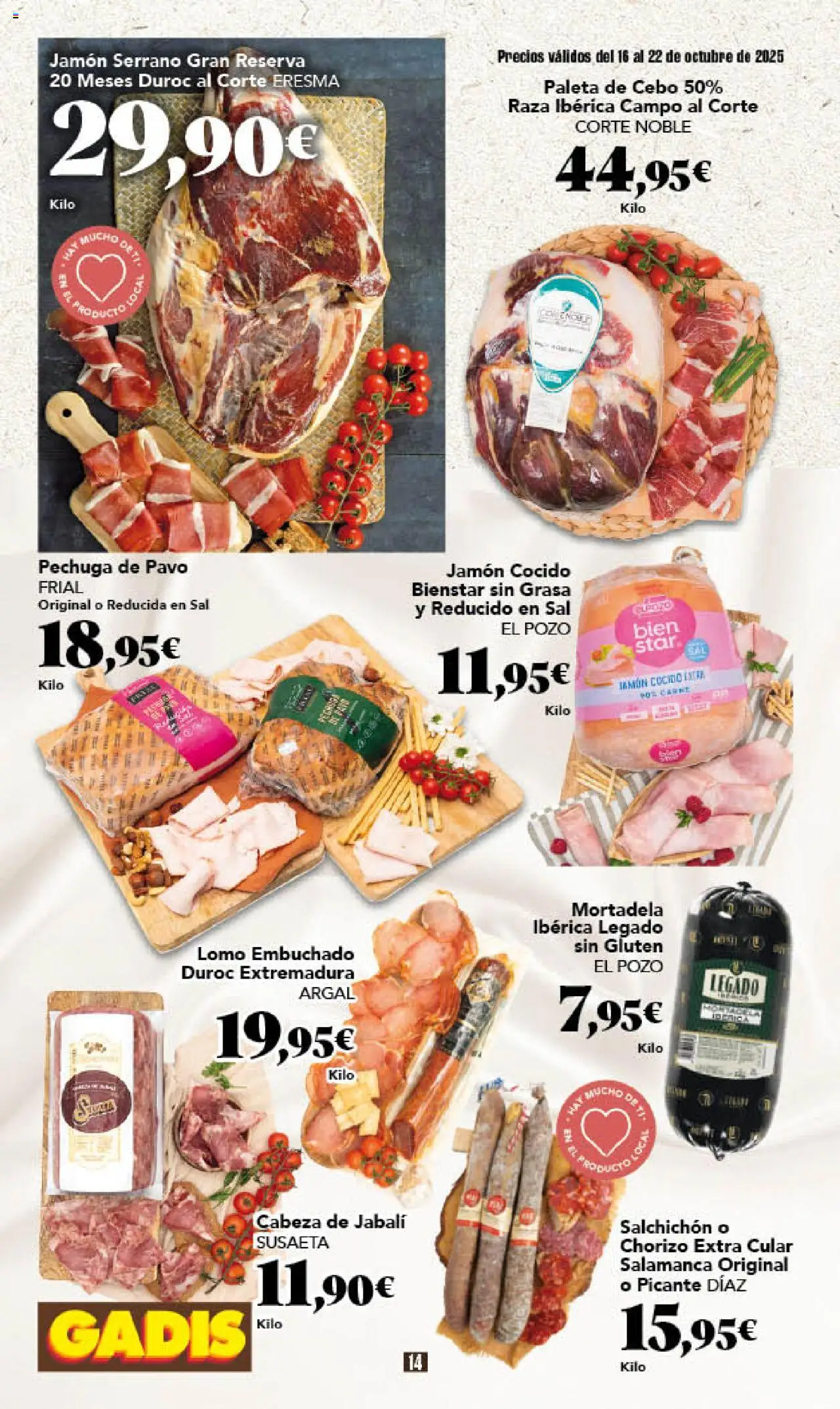 Gadis folleto │ válido desde el 16.10.2025 | Página: 14 | Productos: Jamón serrano, Jamón, Jamón cocido, Mortadela