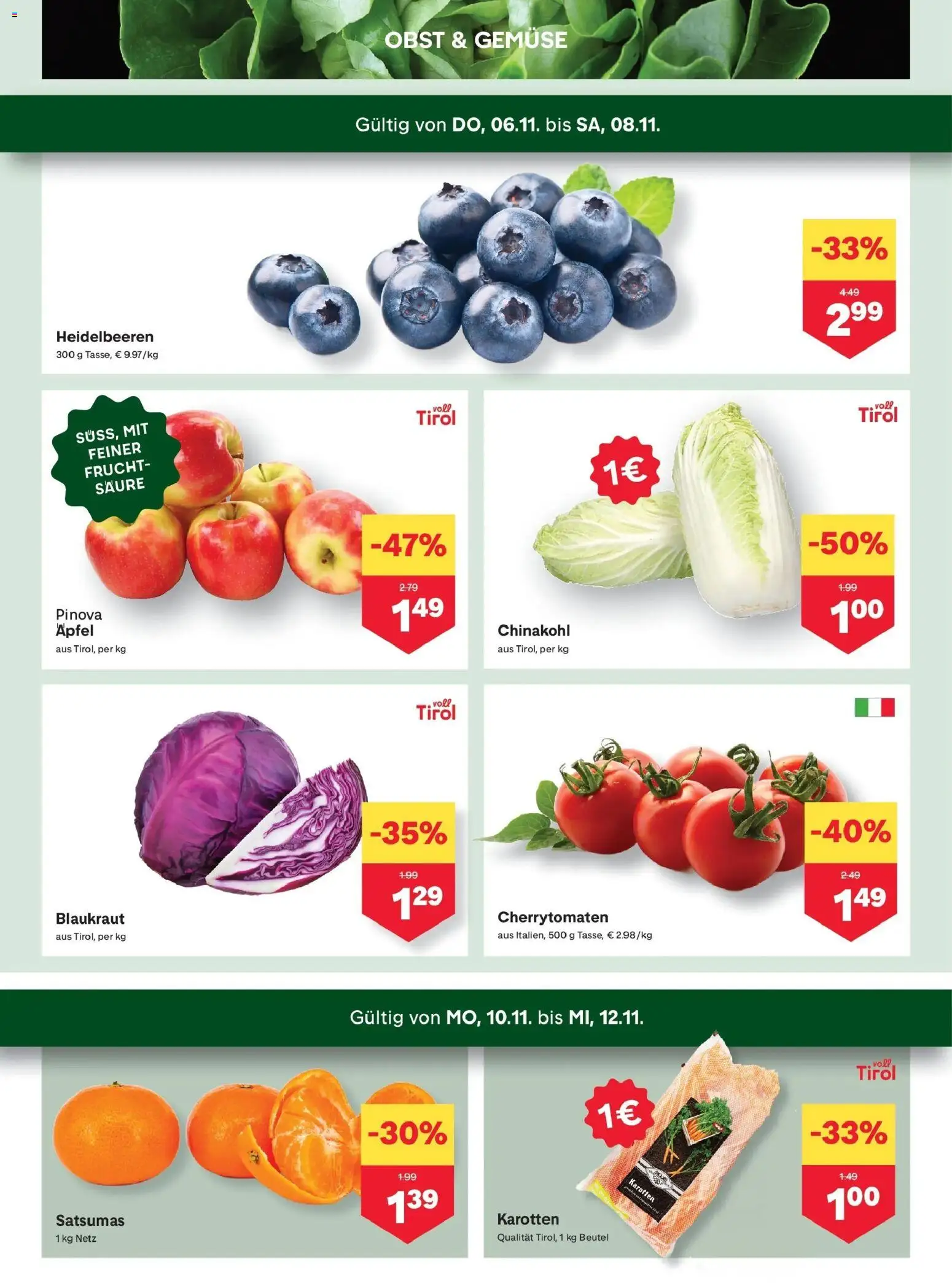 MPREIS Pfunds gültig ab 06.11.2025 | Seite: 2 | Produkte: Gemüse, Obst, Chinakohl, Äpfel