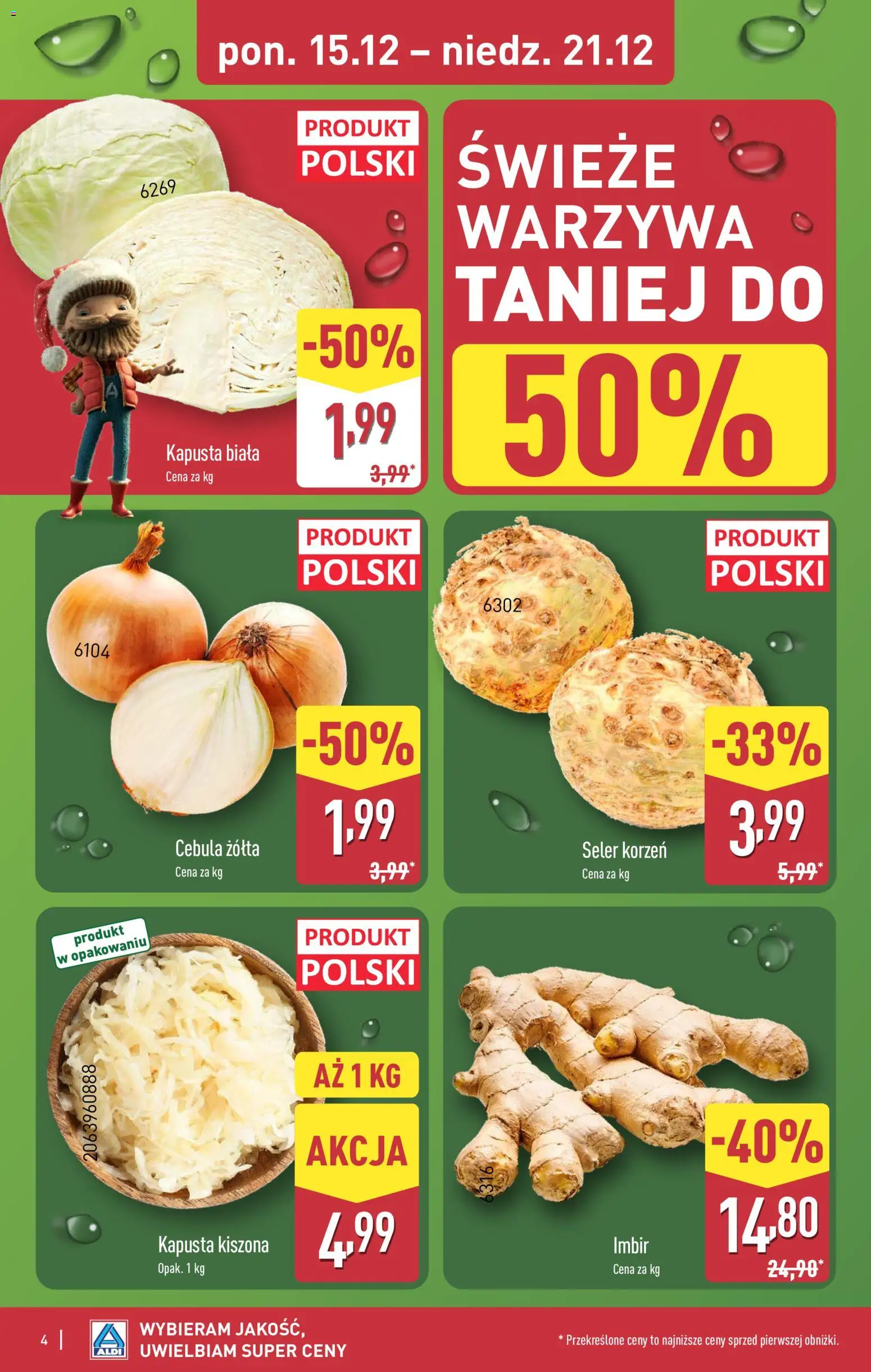 Aldi Gazetka od 15.12.2025 | Strona: 4 | Produkty: Kapusta, Imbir, Kapusta biała, Warzywa