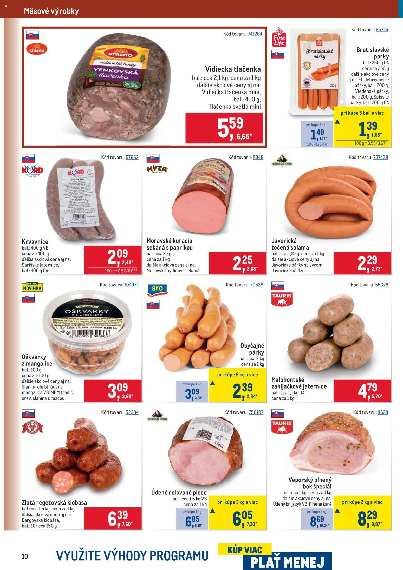 Nové Metro akcie – leták je platný od 05.11.2025 | Strana: 10 | Produkty: Slanina, Klobása, Párky, Svetlá