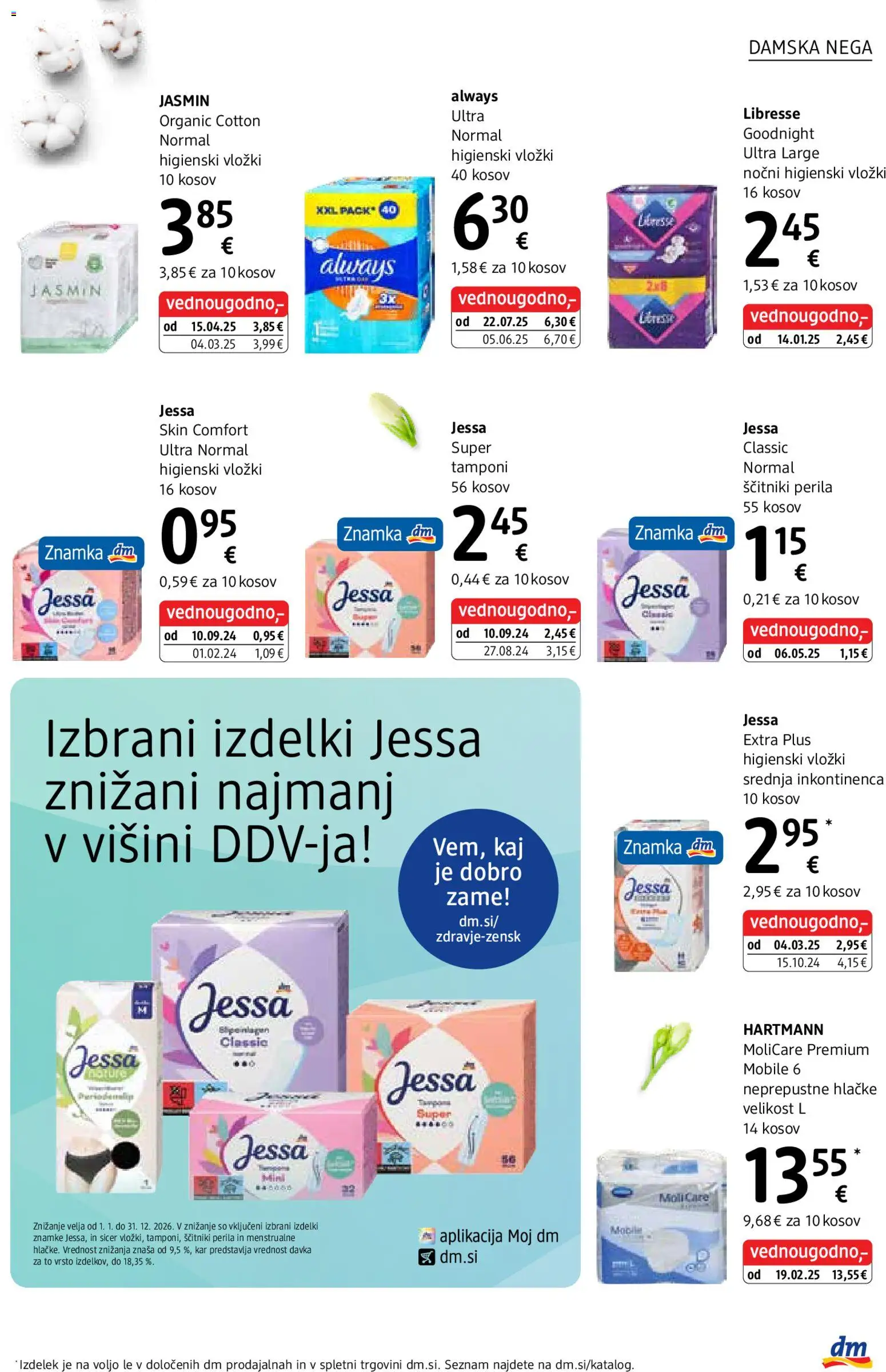 Novi DM Drogerie Markt katalog ponudbe – veljaven od 05.01.2026 | Stran: 9 | Izdelki: Higienski vložki, Vložki, Tamponi, Ščitniki