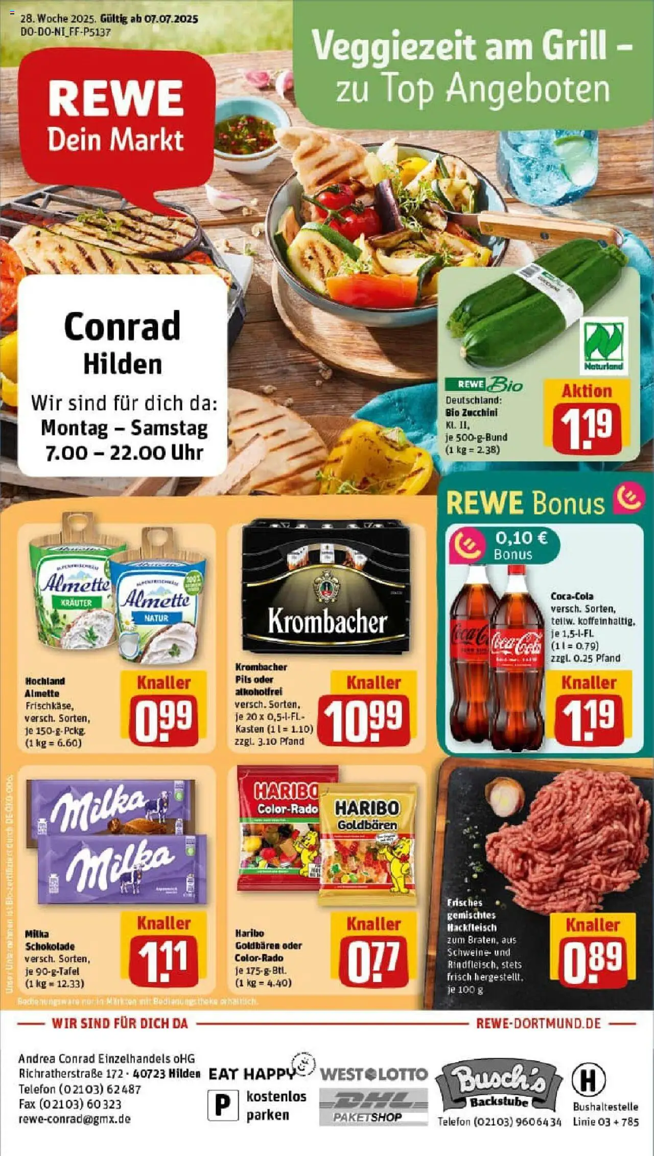 Rewe prospekt Hilden	 - gültig ab dem 06.07.2025 | Seite: 1 | Produkte: Haribo, Cola, Schokolade, Telefon
