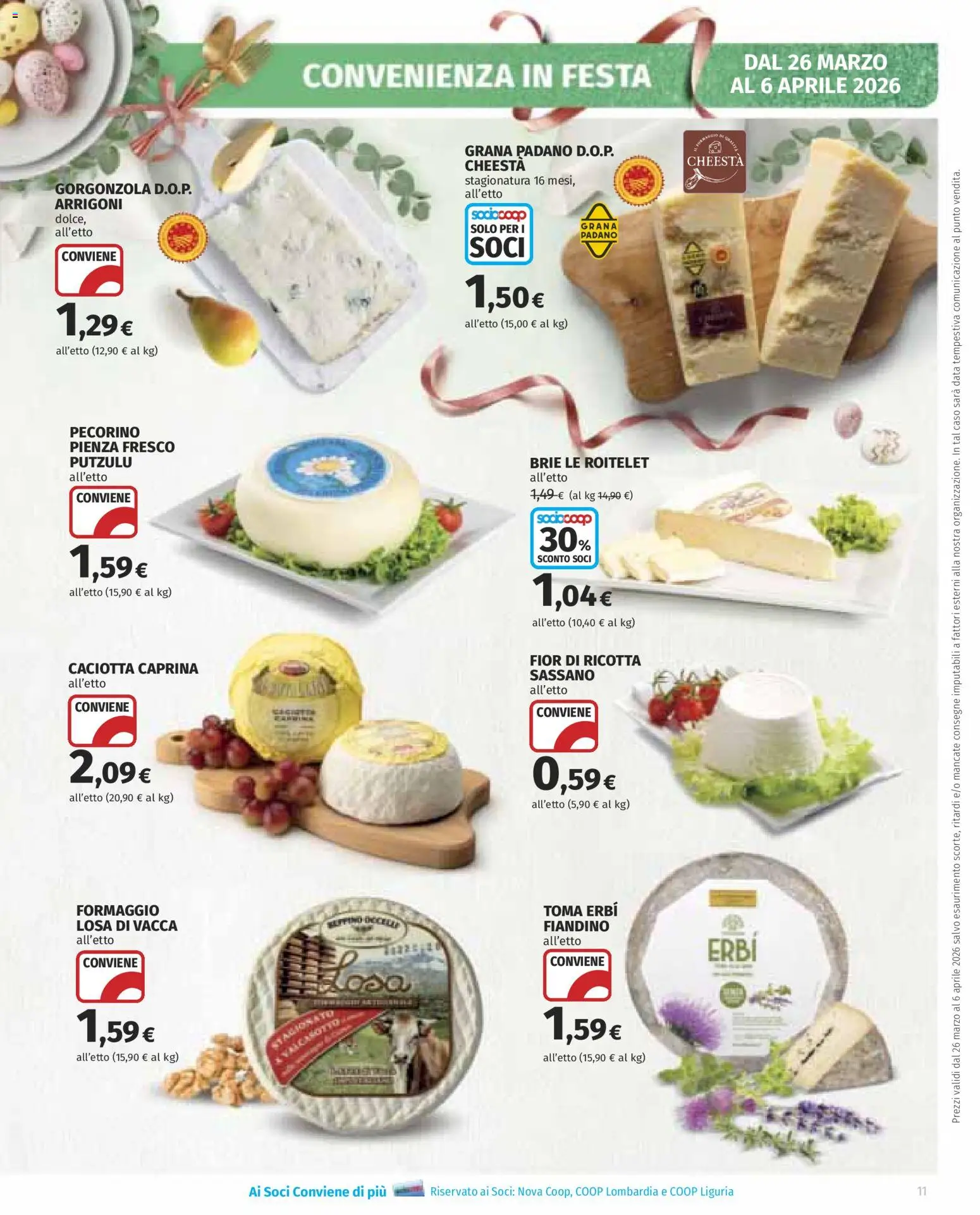 Volantino COOP del 26.03.2026 | Pagina: 11 | Prodotti: Formaggio, Data, Ricotta, Pecorino