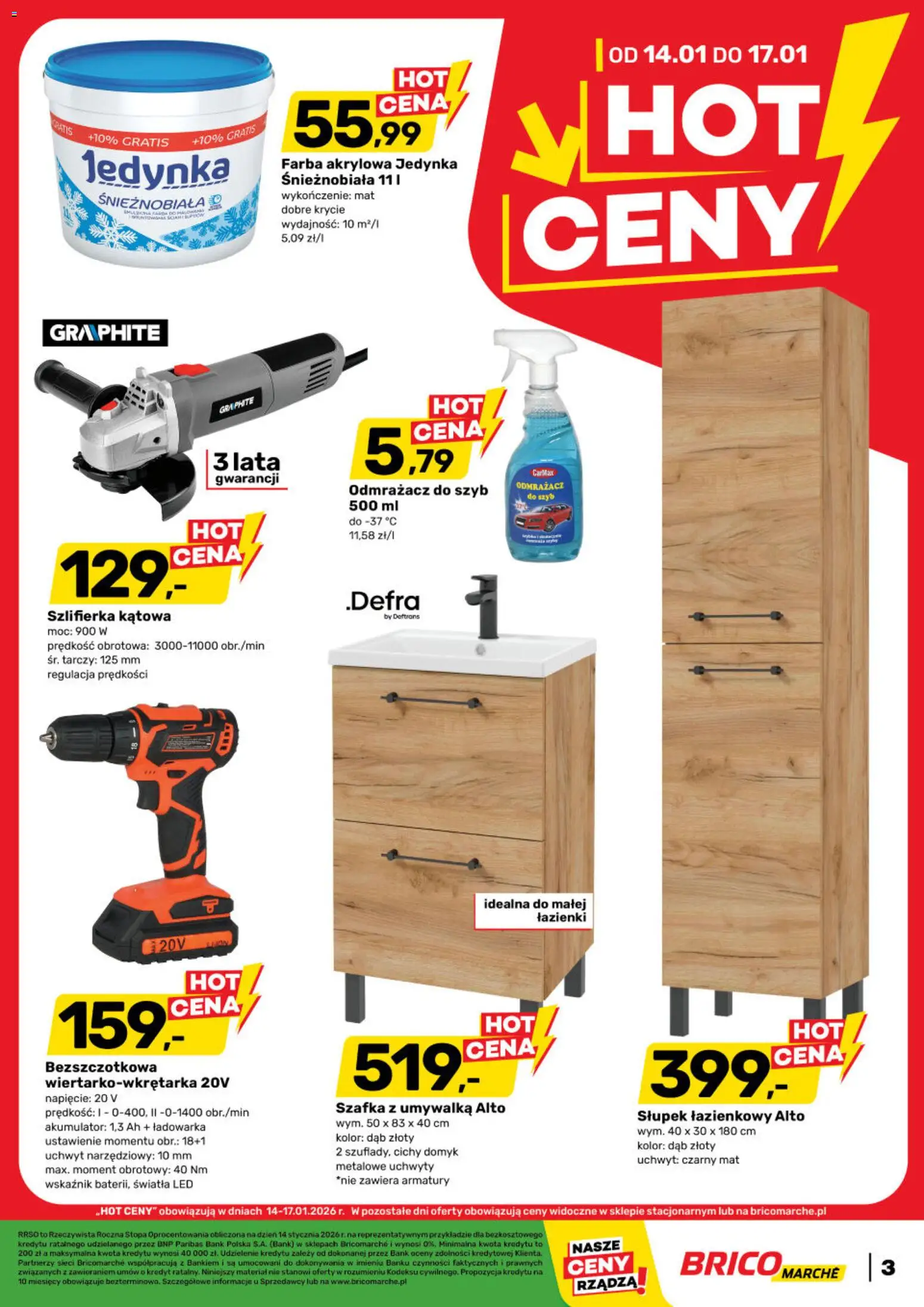 Brico Marché Gazetka od 14.01.2026 | Strona: 3 | Produkty: Ładowarka, Umywalka, Szlifierka