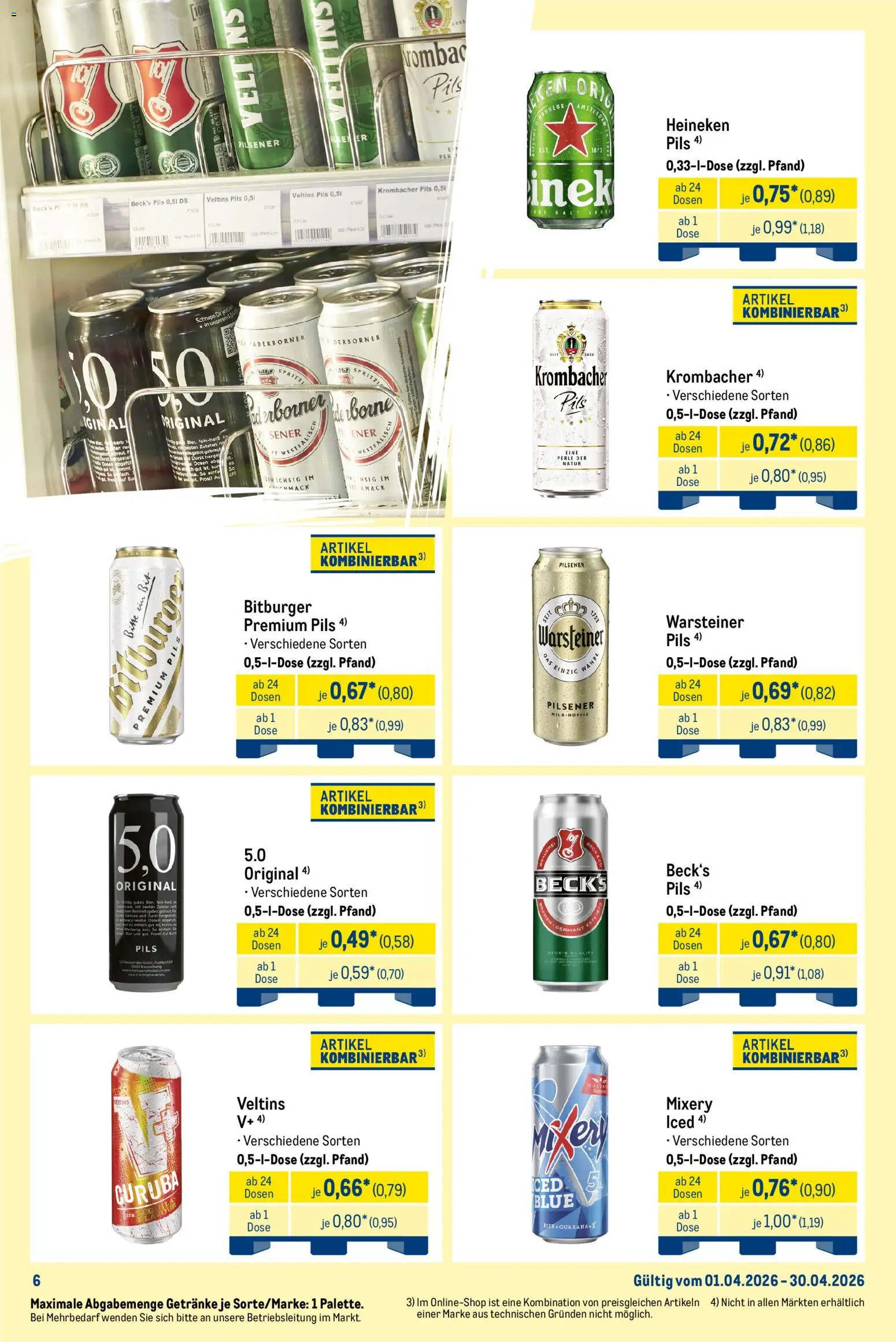 Metro Monats-Mix – gültig ab 01.04.2026 | Seite: 7 | Produkte: Pils, Heineken, Krombacher, Veltins