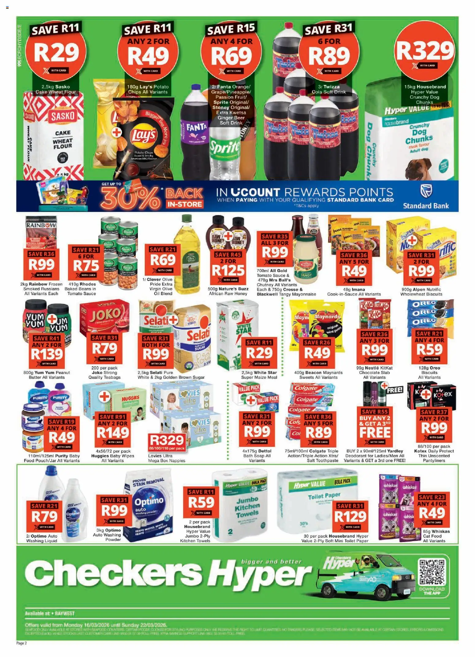 New Checkers catalogue – valid from 16.03.2026 | Page: 2 | Products: Cake, Sprite, Baby food, Mayonnaise
