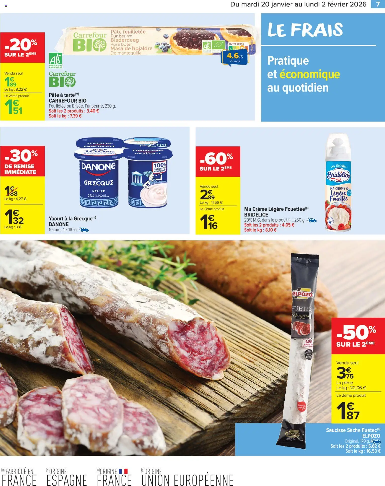 {H1} | Page: 9 | Produits: Pâte feuilletée, Yaourt, Saucisse, Crème