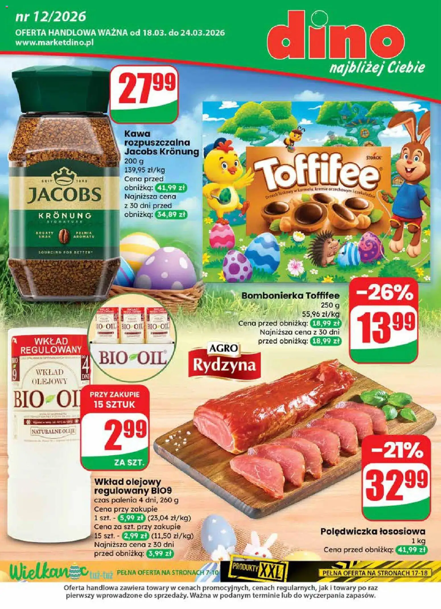 Dino gazetka od 18.03.2026 | Strona: 1 | Produkty: Czekolady, Kawa rozpuszczalna, Bombonierka, Kawa rozpuszczalna Jacobs Kronung