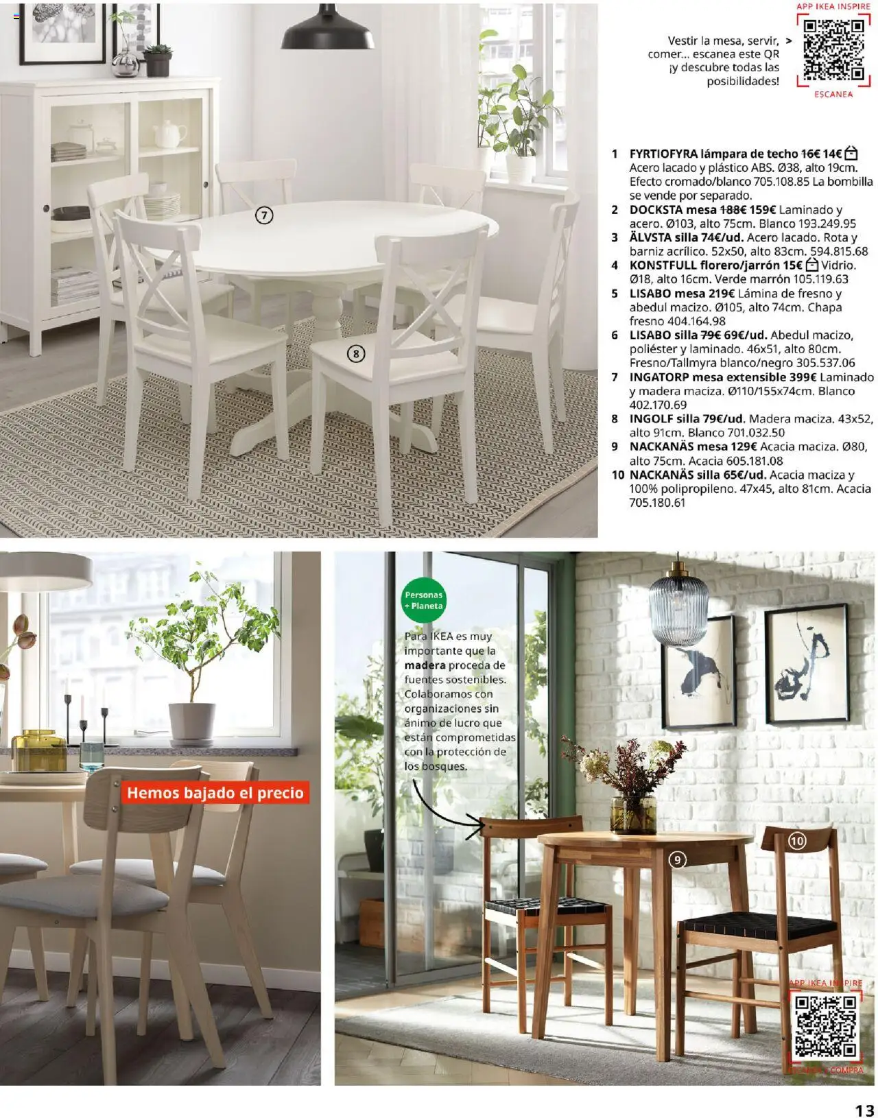 Catálogo IKEA Comedores │ válido desde el 04.02.2025 | Página: 13 | Productos: Lámpara de techo, Mesa, Silla, Lámpara