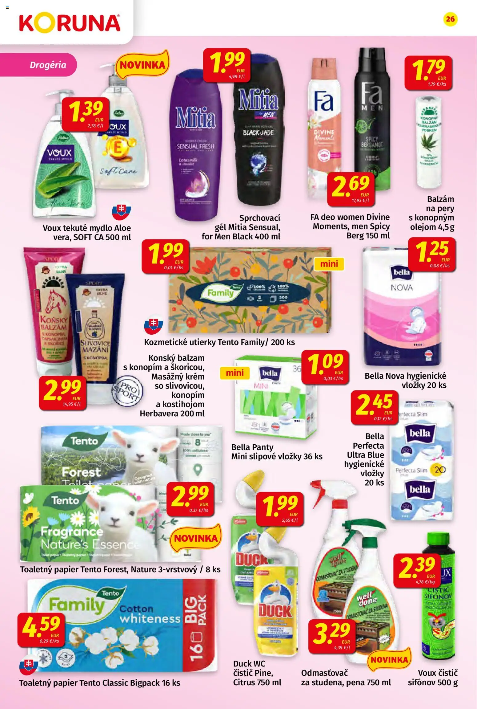 Nové Koruna akcie – leták je platný od 20.03.2026 | Strana: 26 | Produkty: Wc, Toaletný papier, Mydlo, Krém