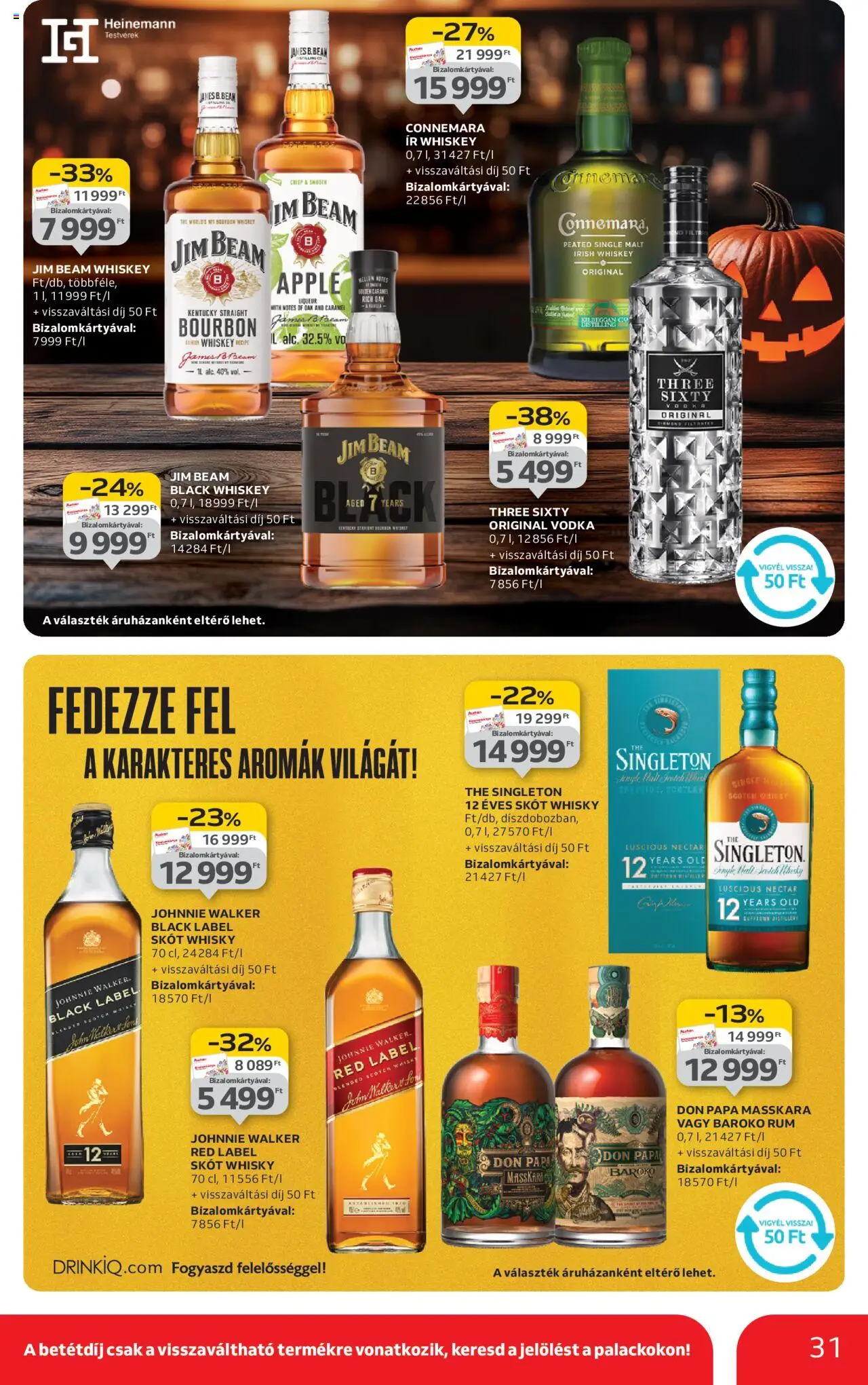 Auchan akciós ujság - amely érvényes a következő dátumtól: 24.10.2025 | Oldal: 31 | Termékek: Irish whiskey, Bourbon, Whisky, Só