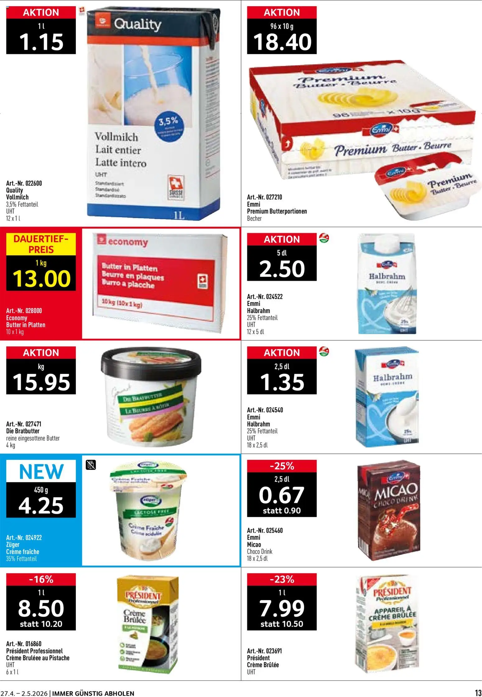 Prodega aktionen – gültig ab 27.04.2026 | Seite: 13 | Produkte: Creme Brulee, Butter, Creme
