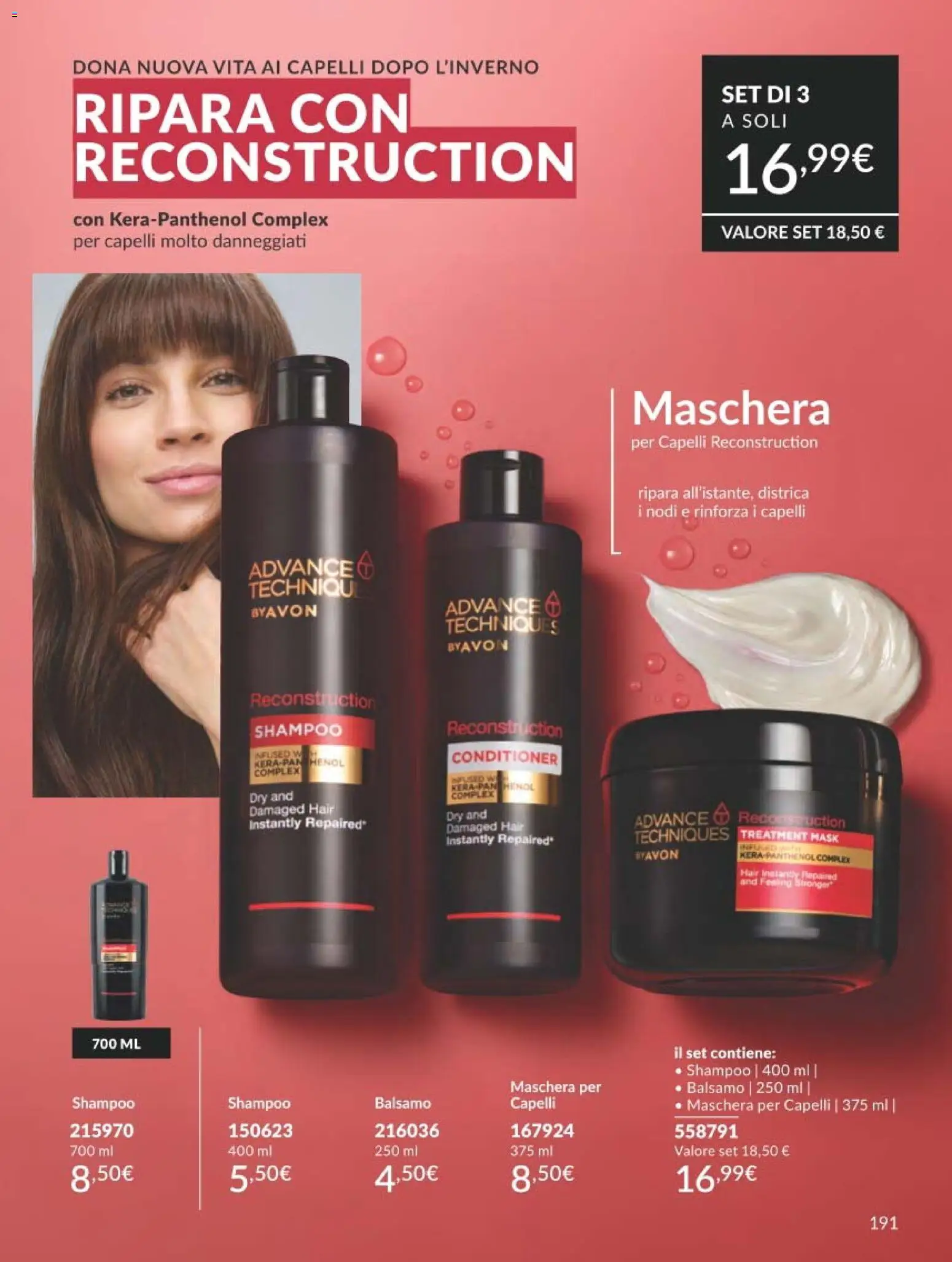 Volantino Avon del 01.03.2026 | Pagina: 191 | Prodotti: Shampoo, Balsamo, Maschera per capelli, Maschera