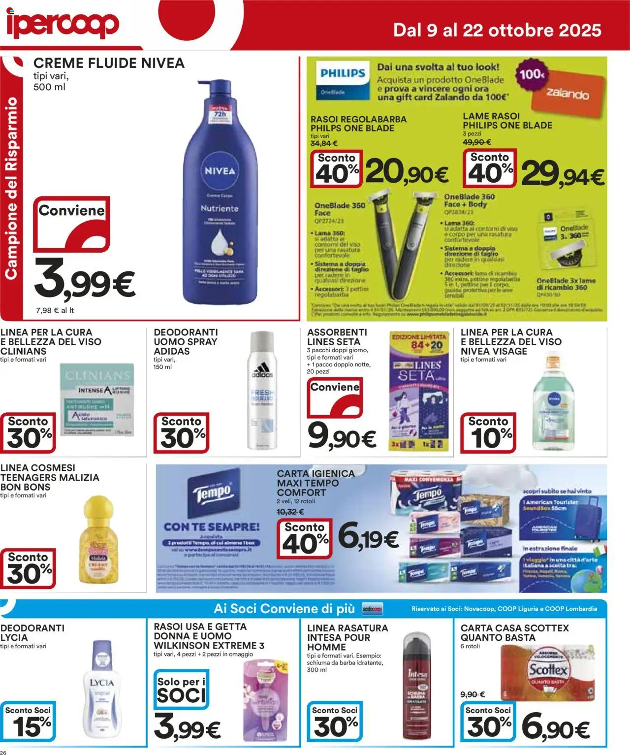 Volantino Ipercoop del 09.10.2025 | Pagina: 26 | Prodotti: Schiuma da barba, Pettine, Carta igienica, Regolabarba