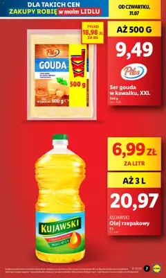 Lidl Gazetka od 31.07.2025 | Strona: 7 | Produkty: Olej rzepakowy, Ser, Olej, Ser gouda