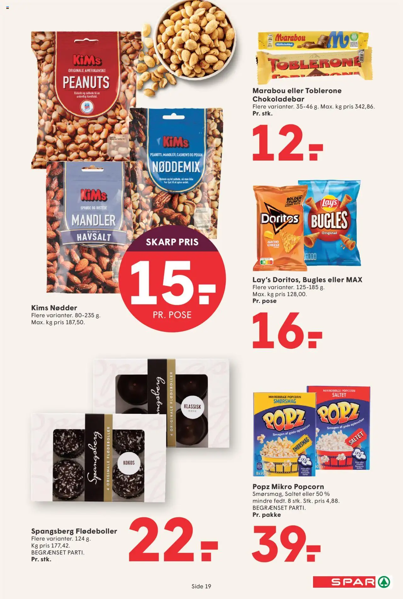 Spar tilbudsavis – gyldig fra 12.09.2025 | Side: 19 | Produkter: Peanuts, Flødeboller, Mandler, Popcorn