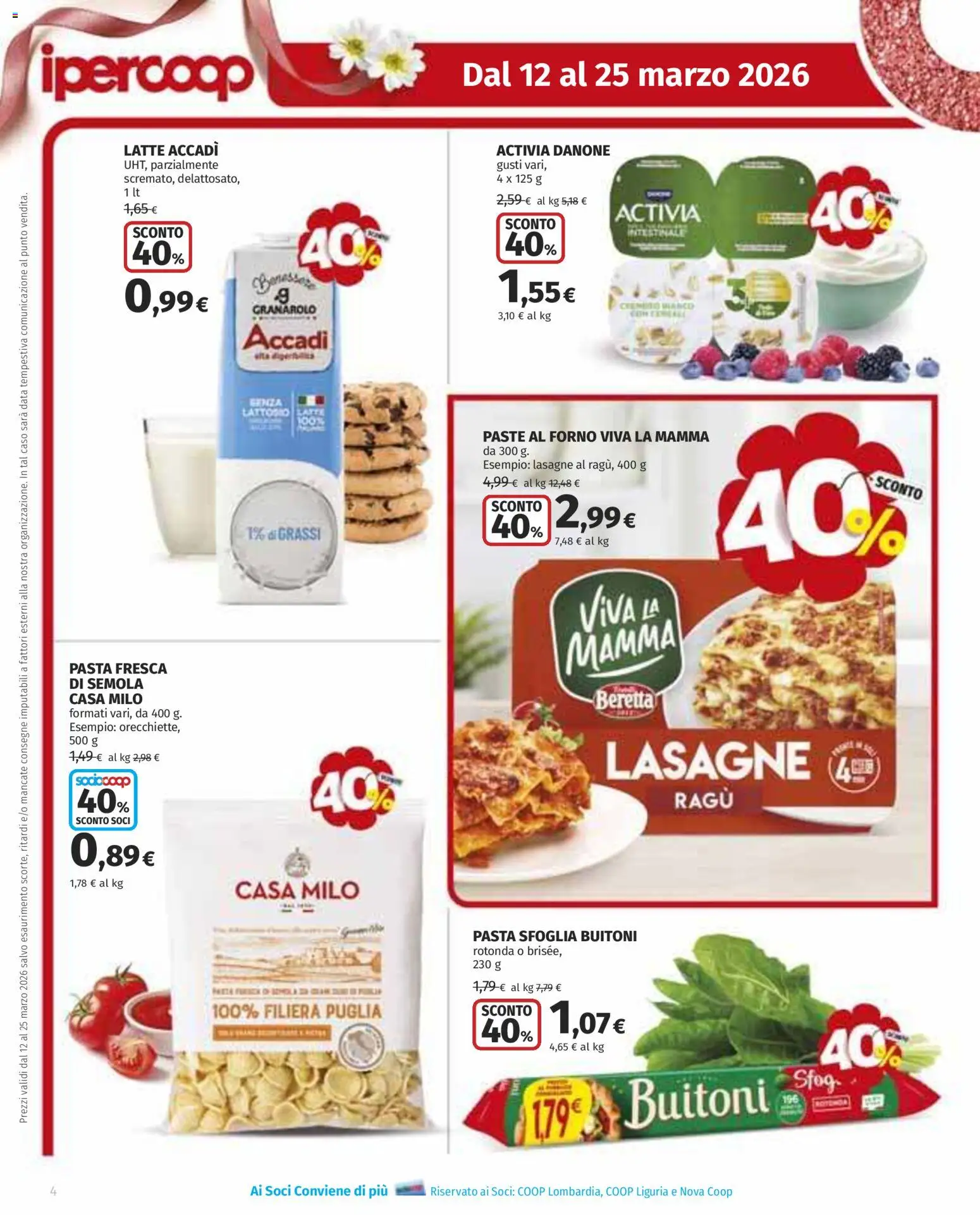 Volantino Ipercoop del 12.03.2026 | Pagina: 4 | Prodotti: Pasta sfoglia, Latte, Ragú, Forno