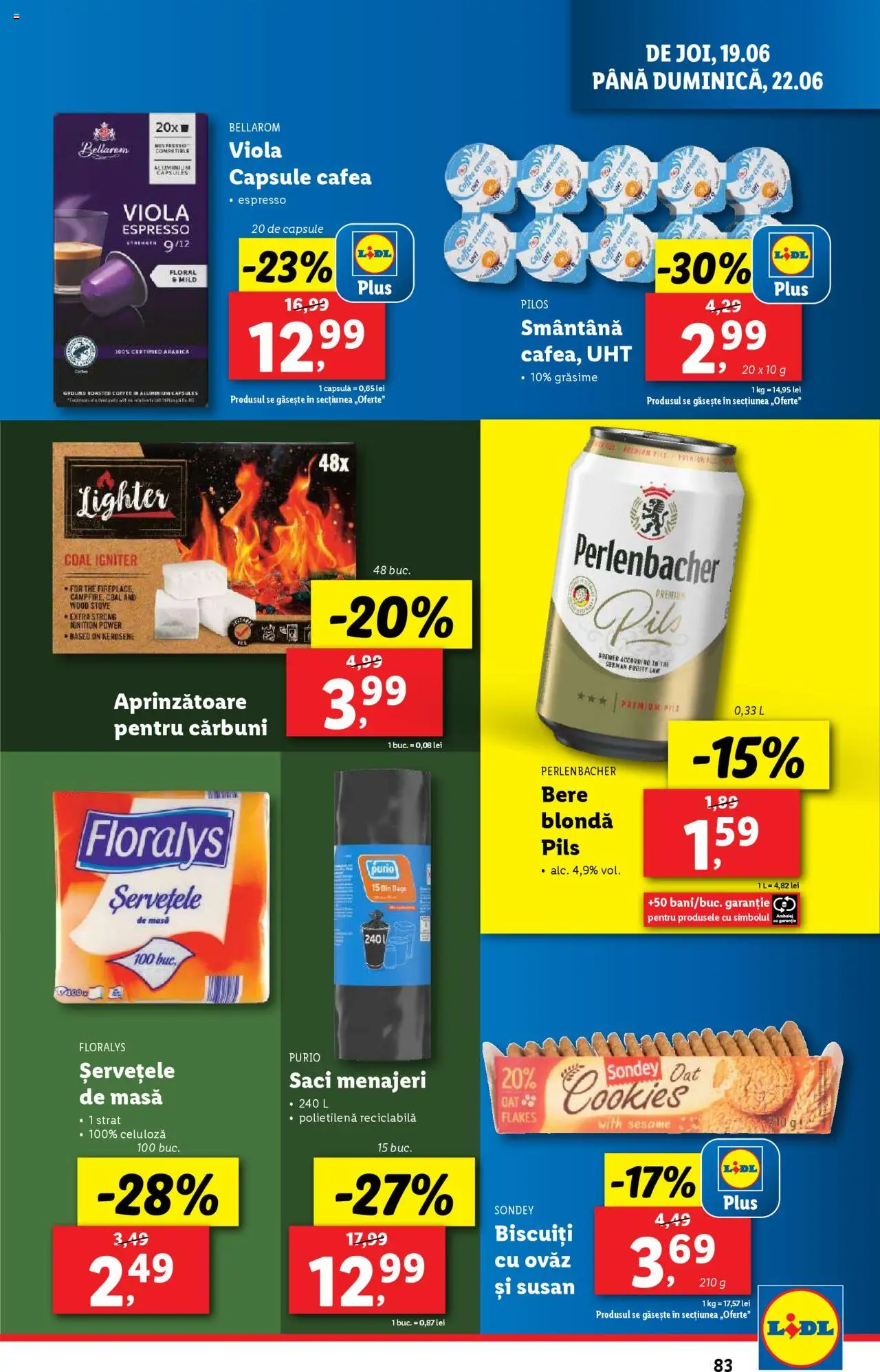 Catalog Lidl – valabil de la 16.06.2025 | Pagină: 83 | Produse: Masă, Cafea, Bere, Smântână