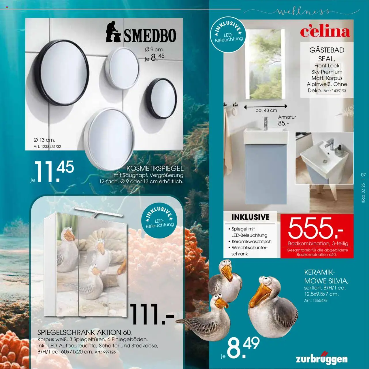 Zurbrüggen - Bad Spezial – gültig ab 11.06.2025 | Seite: 7 | Produkte: Kosmetikspiegel, Spiegel, Armatur, Spiegelschrank