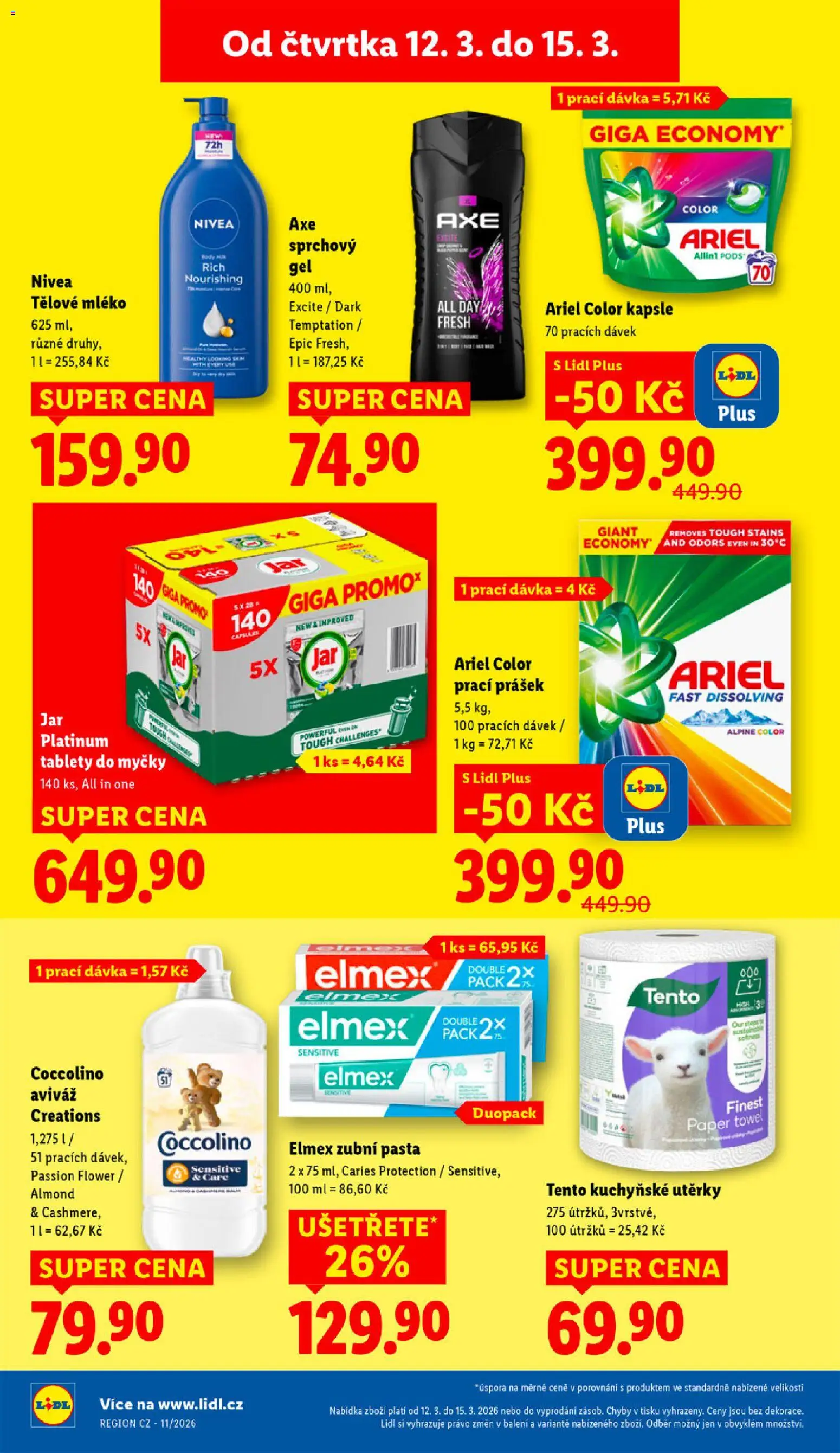 Lidl leták od 12.03.2026 | Strana: 28 | Produkty: Tělové mléko, Sprchový gel, Aviváž, Ariel