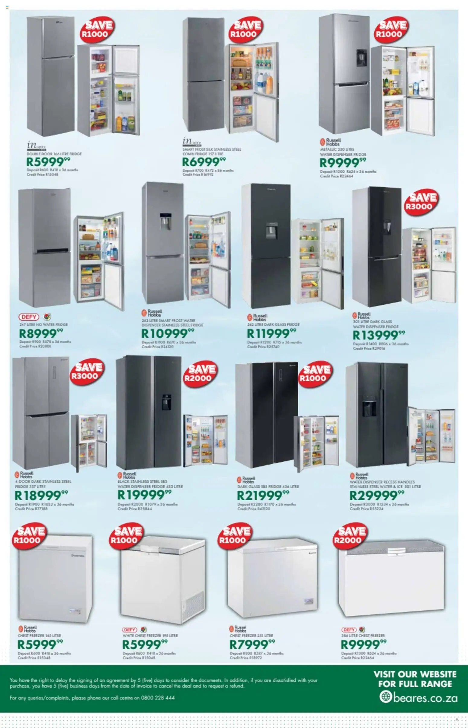 New Beares catalogue – valid from 04.01.2026 | Page: 9 | Products: Phone, Fridge, Chest freezer, Water