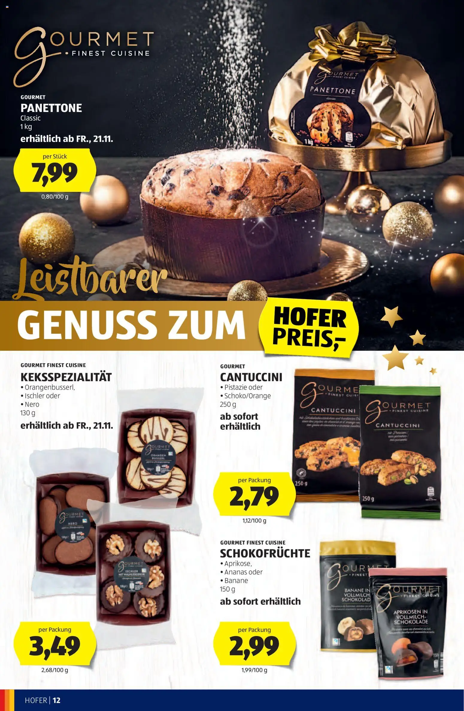 Hofer AT akciós ujság - amely érvényes a következő dátumtól: 05.11.2025 | Oldal: 12 | Termékek: Panettone, Cantuccini