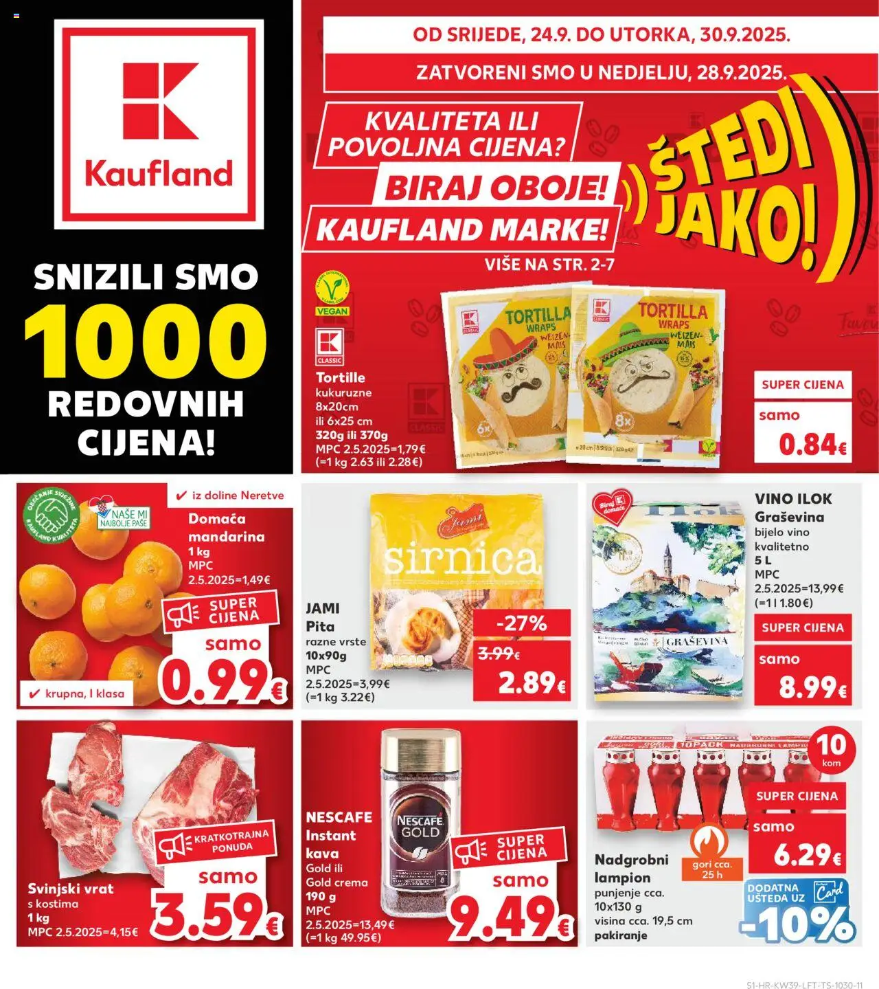Kaufland HR akciós ujság - amely érvényes a következő dátumtól: 24.09.2025 | Oldal: 1 | Termékek: Nescafé, Tortilla, Pita, Vegán