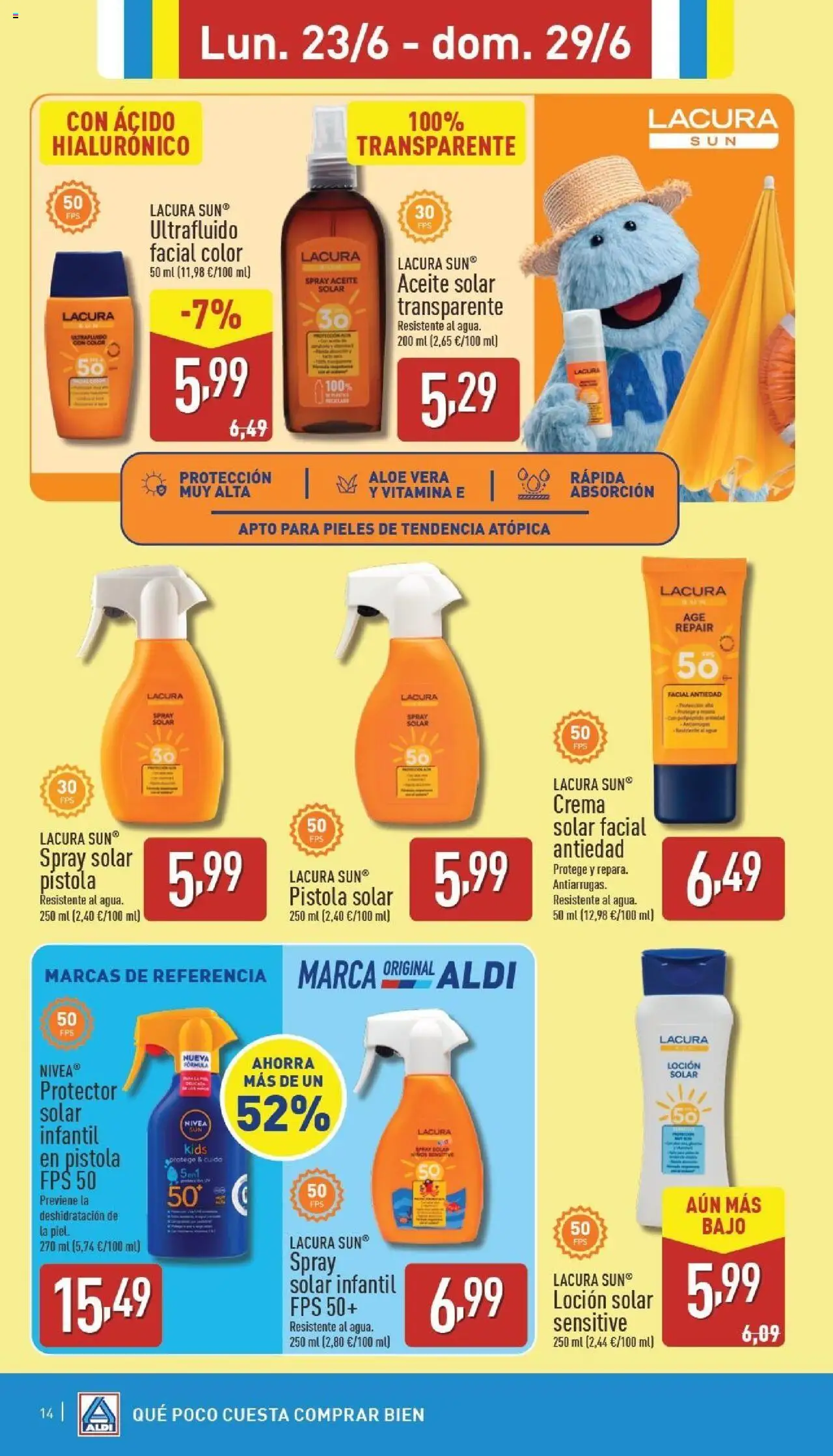 Aldi folleto Canarias │ válido desde el 23.06.2025 | Página: 14 | Productos: Spray solar, Protector solar, Spray solar infantil, Crema