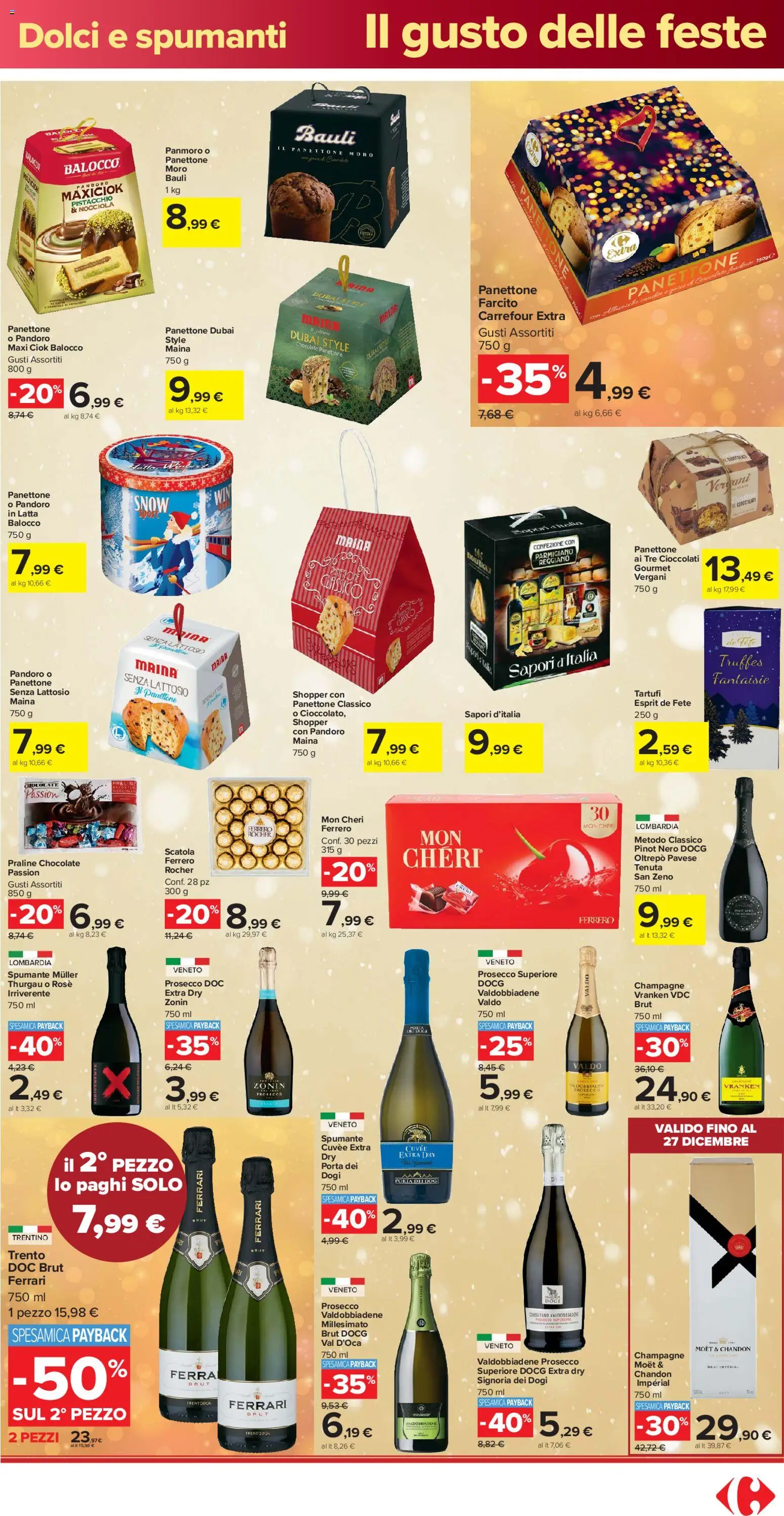 Volantino Carrefour del 16.12.2025 | Pagina: 3 | Prodotti: Prosecco, Pandoro, Champagne, Parmigiano