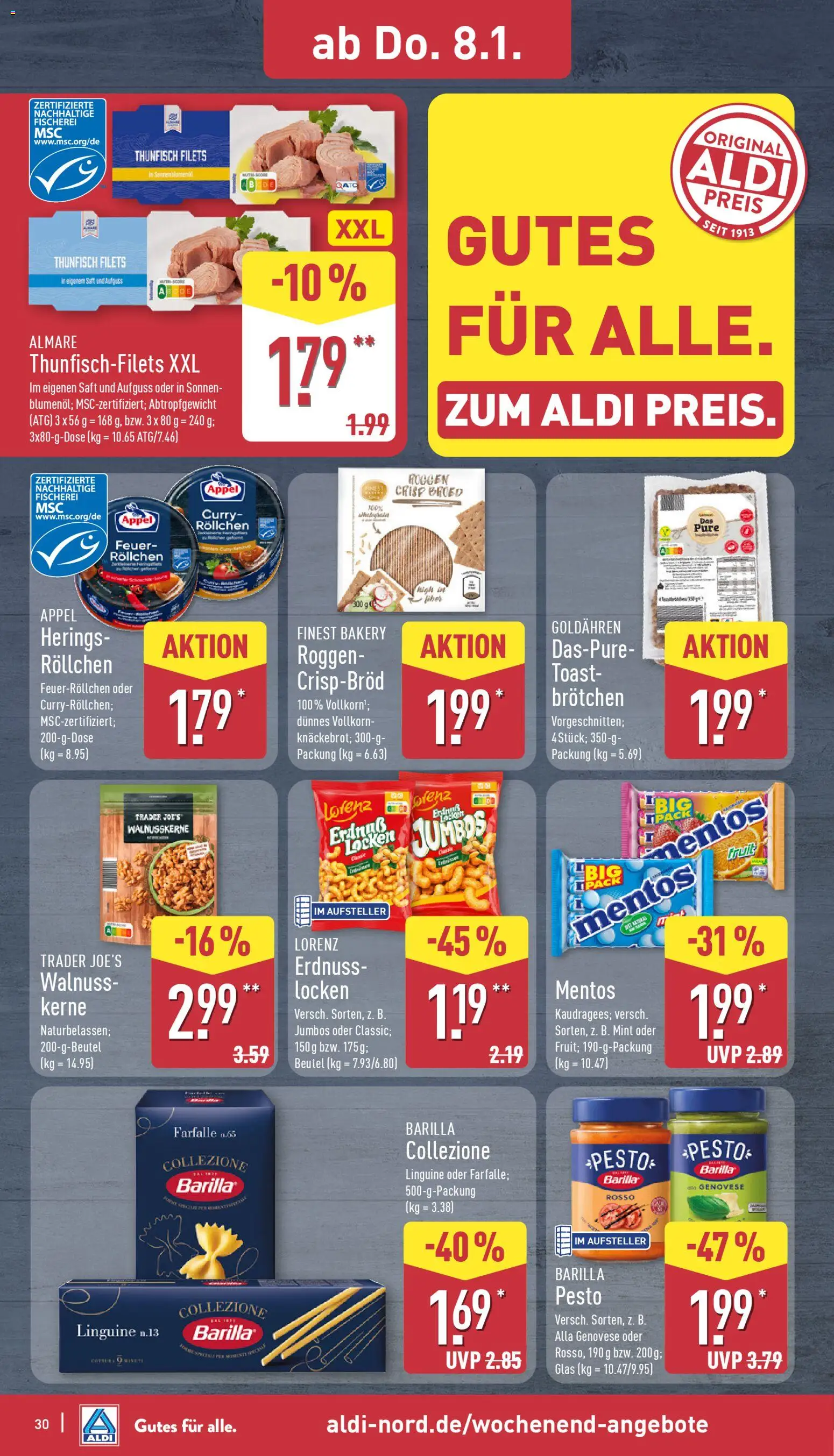 Aldi Prospekt 	 – gültig ab 05.01.2026 | Seite: 30 | Produkte: Barilla, Toast, Blumen, Saft