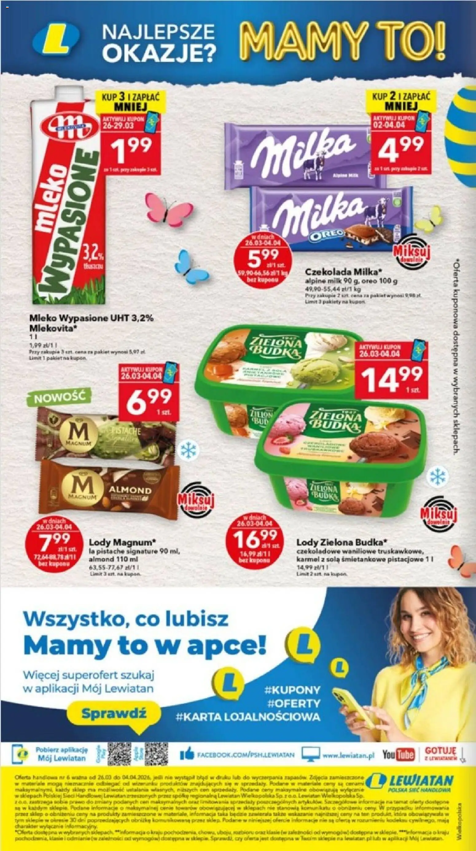 Lewiatan gazetka - Ostrów Wielkopolski od 26.03.2026 | Strona: 16 | Produkty: Mleko wypasione, Milka, Czekolada, Lody