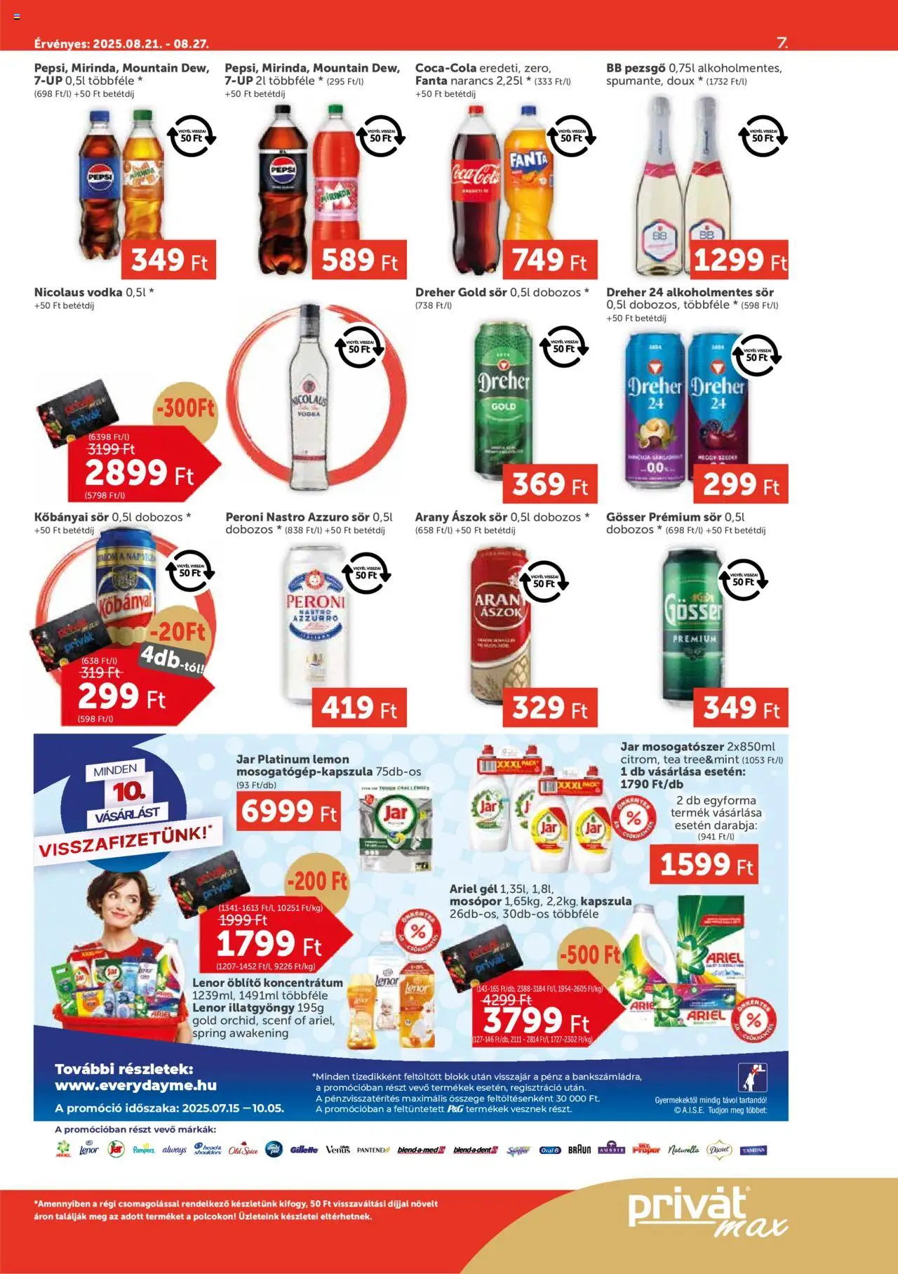 PRIVÁT akciós ujság - amely érvényes a következő dátumtól: 21.08.2025 | Oldal: 7 | Termékek: Jar mosogatószer, Gösser, Sör, Alkoholmentes sör