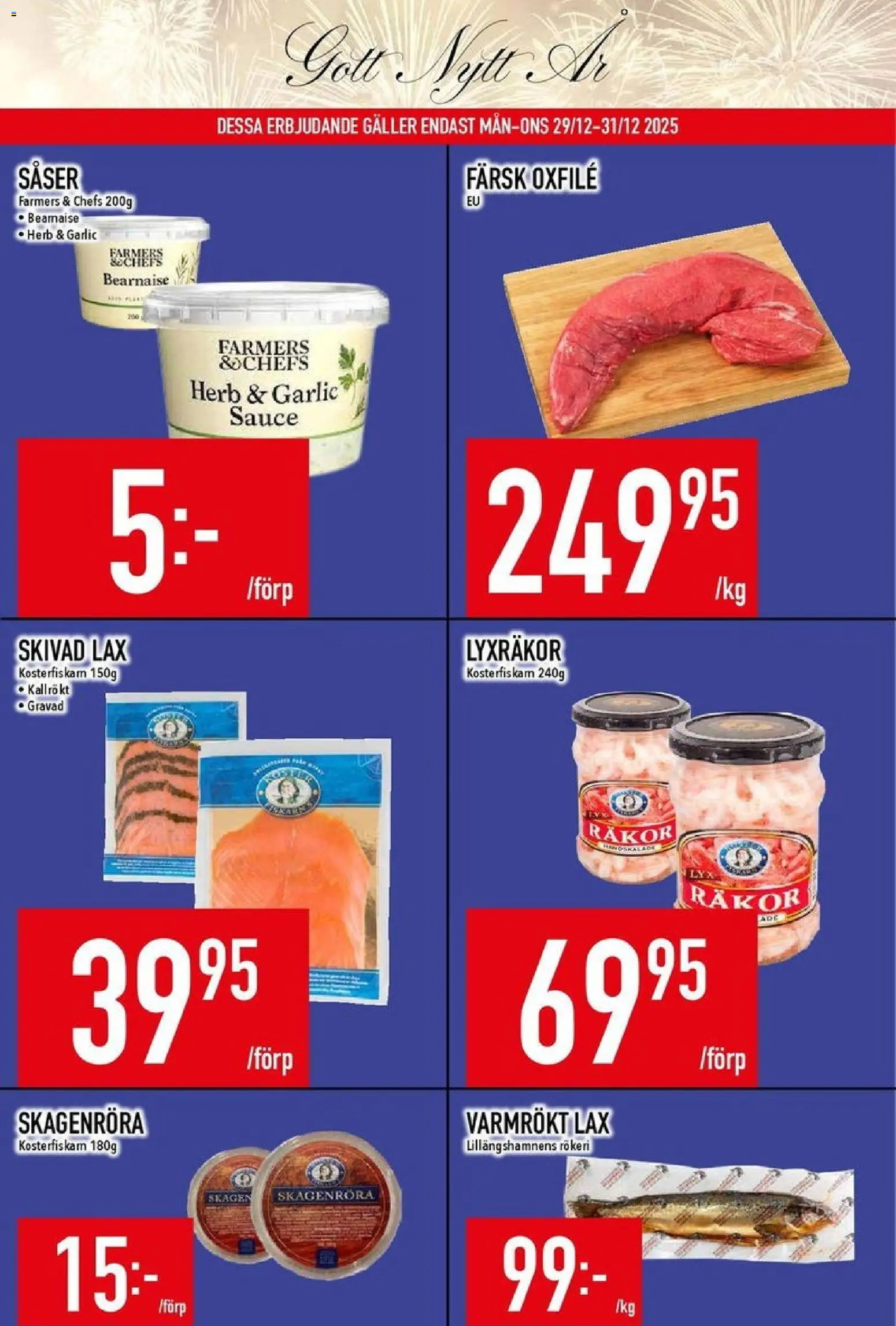 Matdax reklamblad aktuell från 29.12.2025 | Sida: 1 | Produkter: Galler, Räkor, Lax, Oxfilé