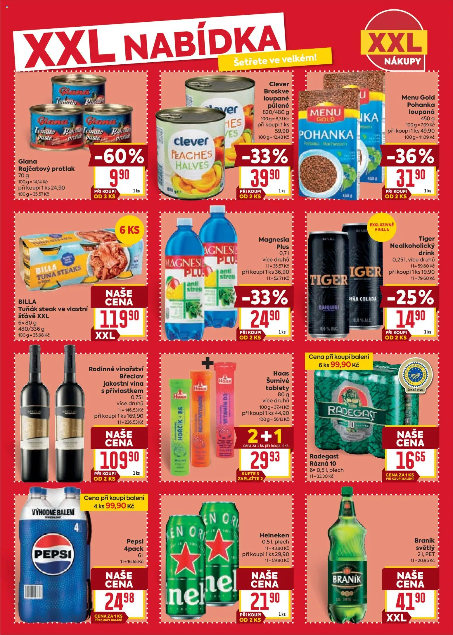 Billa Velký leták od 21.01.2026 | Strana: 13 | Produkty: Rajčatový protlak, Magnesia, Radegast, Tuňák steak