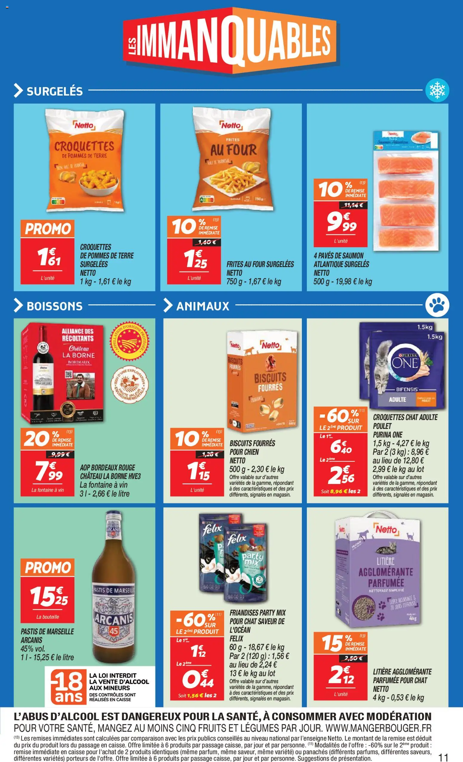 {H1} | Page: 11 | Produits: Pastis, Litière agglomérante, Litière, Croquettes chat
