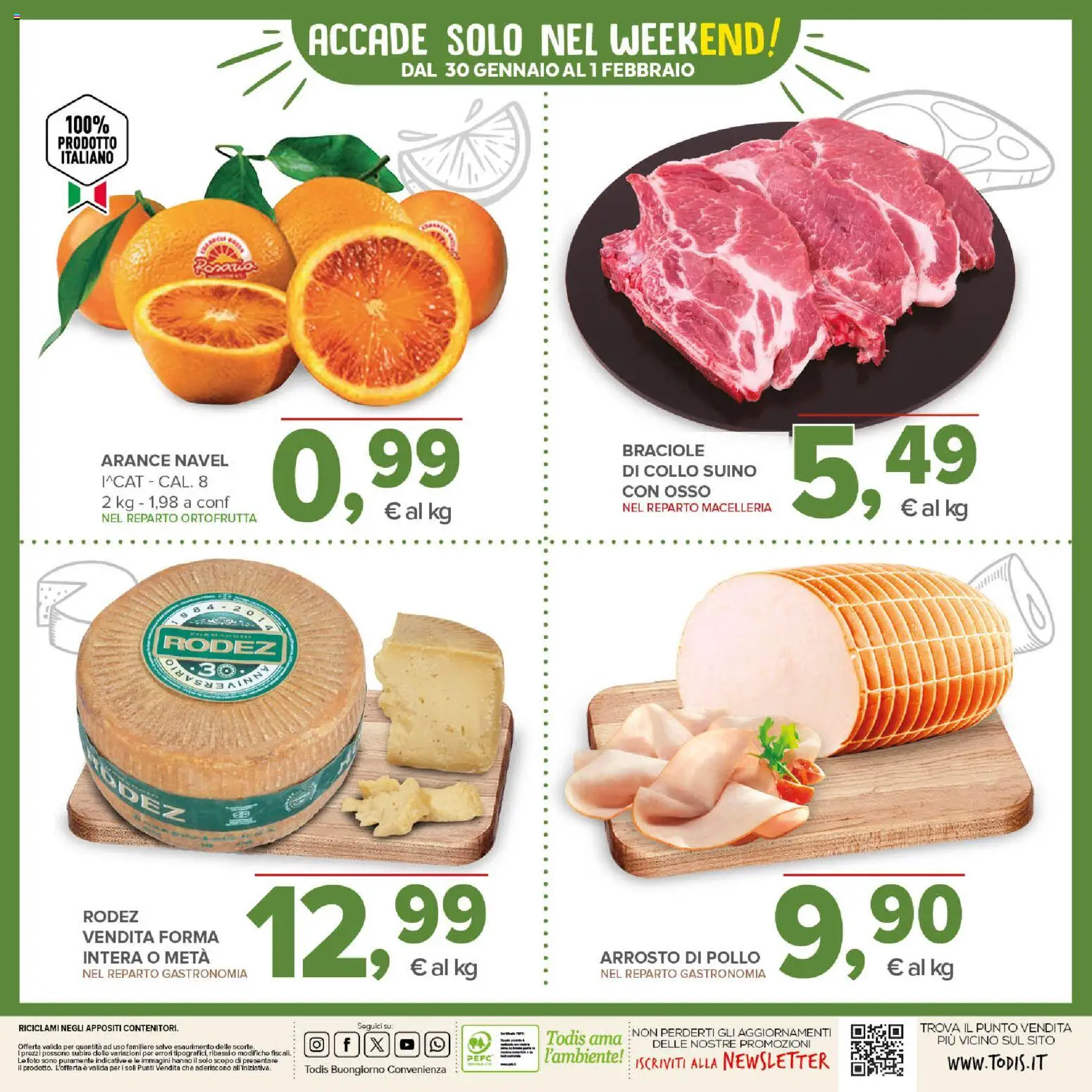Volantino Todis del 22.01.2026 | Pagina: 20 | Prodotti: Arrosto, Pollo, Arance, Suino