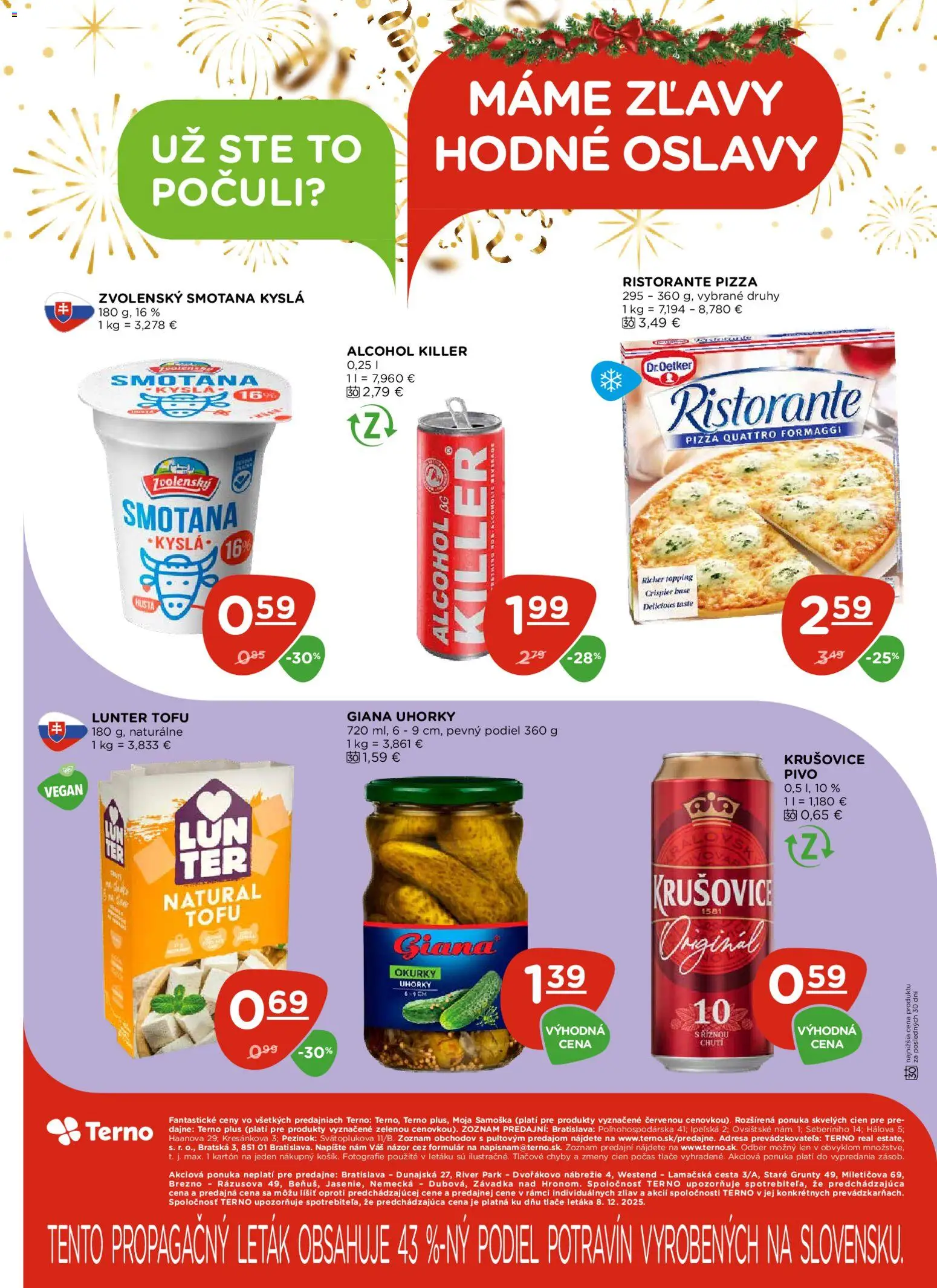 Nové Terno akcie – leták je platný od 18.12.2025 | Strana: 22 | Produkty: Pivo, Pizza, Smotana, Tofu